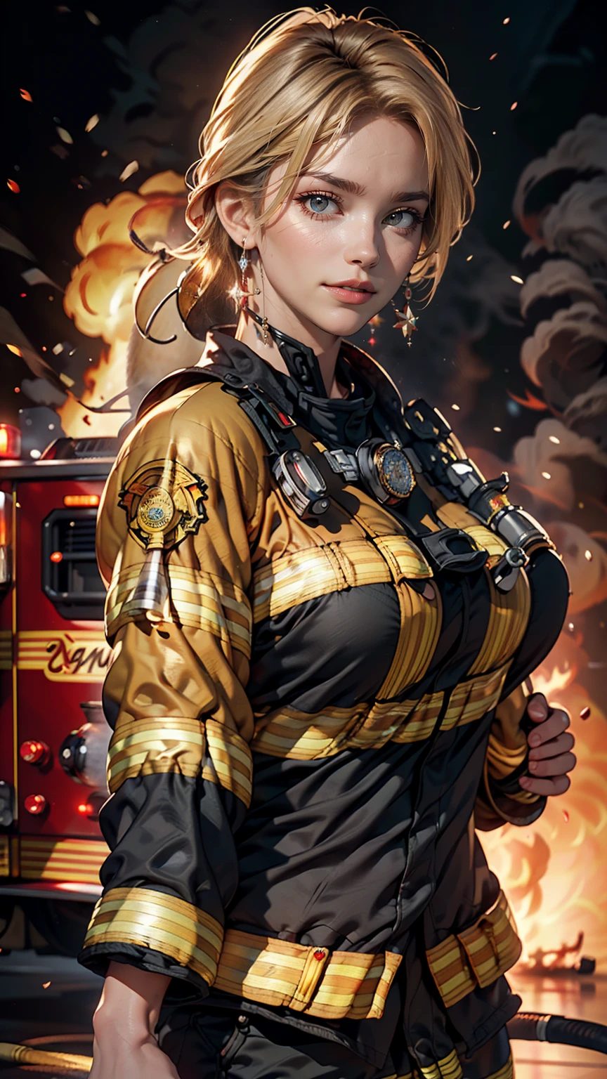 highest quality,masterpiece,Ultra-high resolution,(photoRealistic:1.4)One girl,beautiful_face,Detailed skin,whole body,Yuhuosh,jewelry,alone,Earrings,(fire:1.3),Blurred,Realistic,lips,
