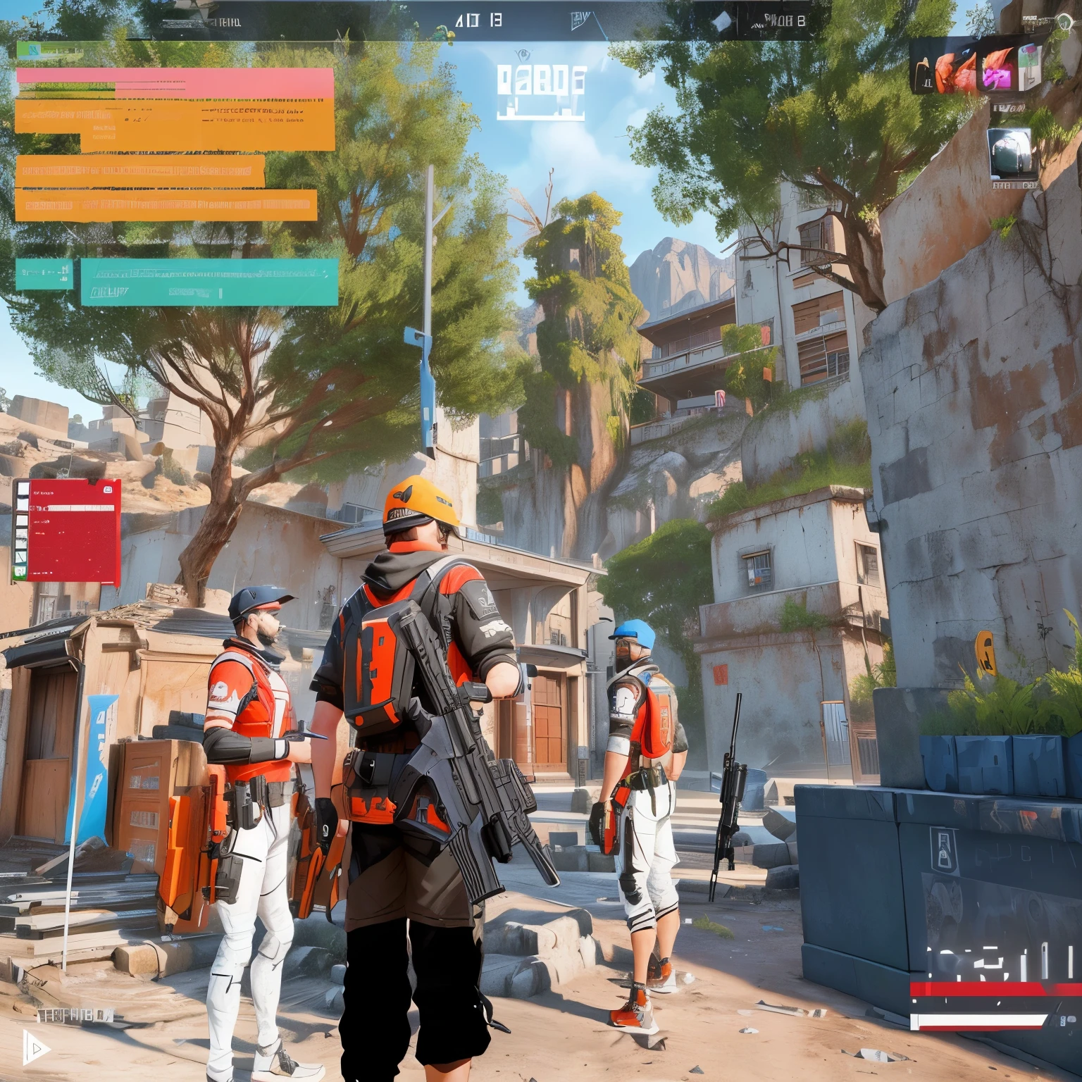 there is a man holding a gun in a game, no jogo, no jogo, no jogo, ingame, Game screenshot with UI, muitos npcs nas ruas, no jogo style 8k, realismo no estilo de jogo fornite, jogo fps, captura de tela do jogo, no jogo graphic, pc game with ui, captura de tela do jogo, ingame image