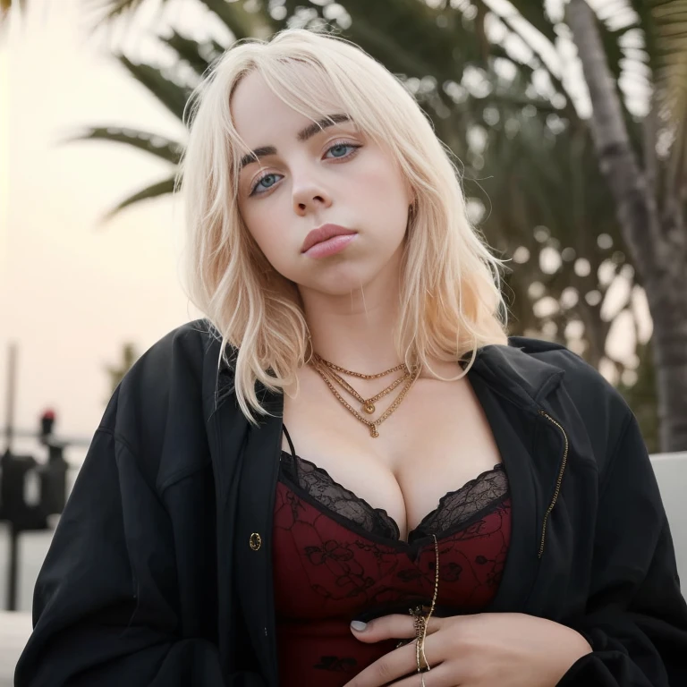 high detail photo of 1girl billieeilish,, professional, photography, excellent lighting, sexy, cleavage,