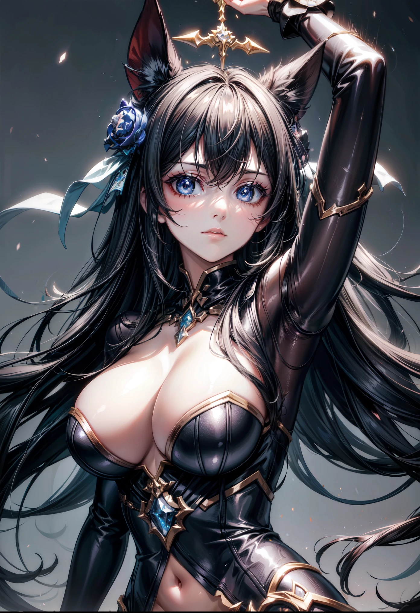 A dark-haired girl wields a heavy rapier with an underhand grip inside Elden Ring.