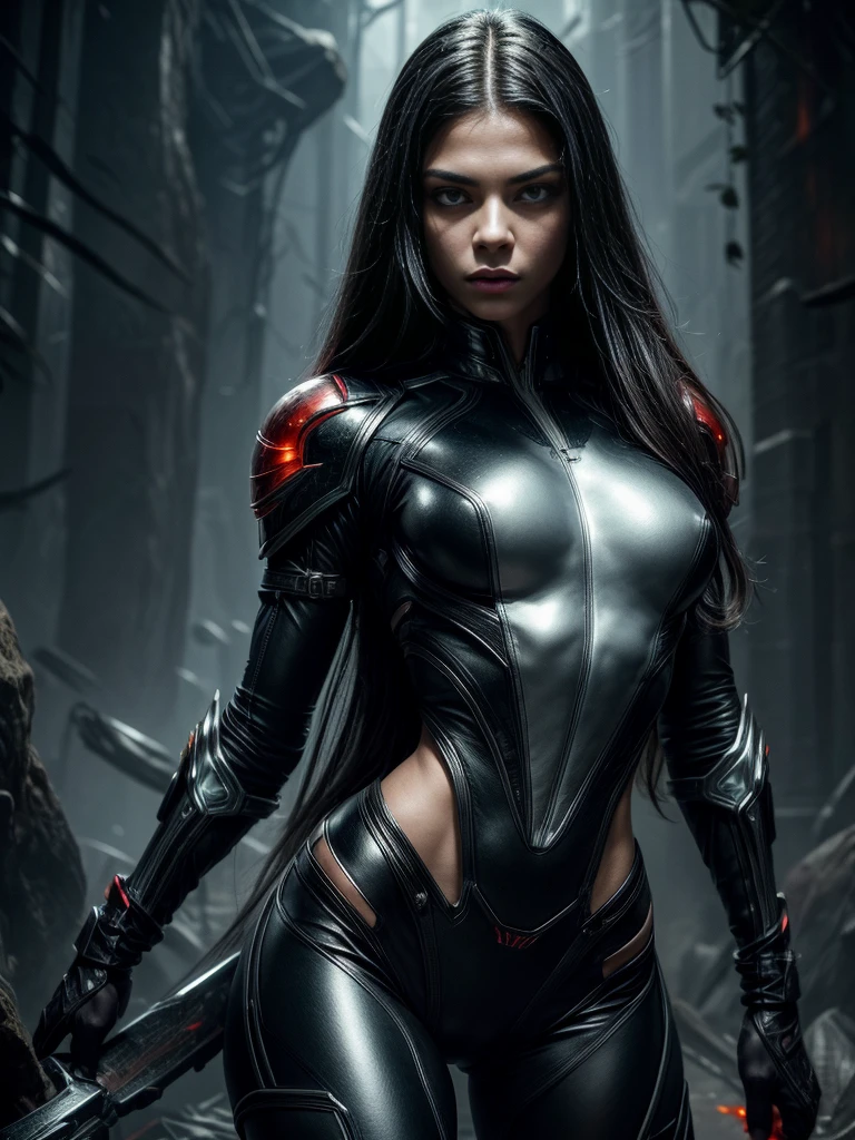 1 female alien, The predator, (extremely beautiful:1.2), (intense gaze:1.4), (predator:1.1), long dark claws,alien technology metallic body armor (NSFW:1), nipples, thick eyebrows, (She has shining Carnelian eyes:1.2), the most beautiful face in the universe, jet black hair, symmetrical beautiful eyes, hyper detailed eyes,
A woman predator with an extremely beautiful face, her intense gaze fixed on her prey, a primal force that could not be denied.
(beautiful lean body:1.5), (muscular build:1.2), (prowling:1.3), (sleek movements:1.4)
Her beautiful body, muscular and toned, moved with sleek grace as she prowled, ready to strike at a moment's notice. The predator within her was always on,
cinematic drawing of characters, ultra high quality model, cinematic quality, detail up, (Intricate details:1.2), High resolution, High Definition, drawing faithfully, Official art, Unity 8K wall , 8K Portrait, Best Quality, Very High resolution, ultra detailed artistic photography,