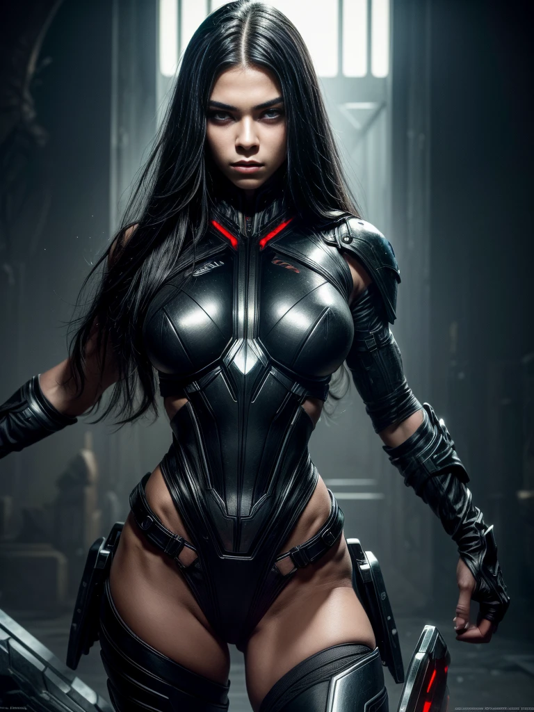 1 female alien, The predator, (extremely beautiful:1.2), (intense gaze:1.4), (predator:1.1), long dark claws,alien technology metallic body armor (NSFW:1), nipples, thick eyebrows, (She has shining Carnelian eyes:1.2), the most beautiful face in the universe, jet black hair, symmetrical beautiful eyes, hyper detailed eyes,
A woman predator with an extremely beautiful face, her intense gaze fixed on her prey, a primal force that could not be denied.
(beautiful lean body:1.5), (muscular build:1.2), (prowling:1.3), (sleek movements:1.4)
Her beautiful body, muscular and toned, moved with sleek grace as she prowled, ready to strike at a moment's notice. The predator within her was always on,
cinematic drawing of characters, ultra high quality model, cinematic quality, detail up, (Intricate details:1.2), High resolution, High Definition, drawing faithfully, Official art, Unity 8K wall , 8K Portrait, Best Quality, Very High resolution, ultra detailed artistic photography,