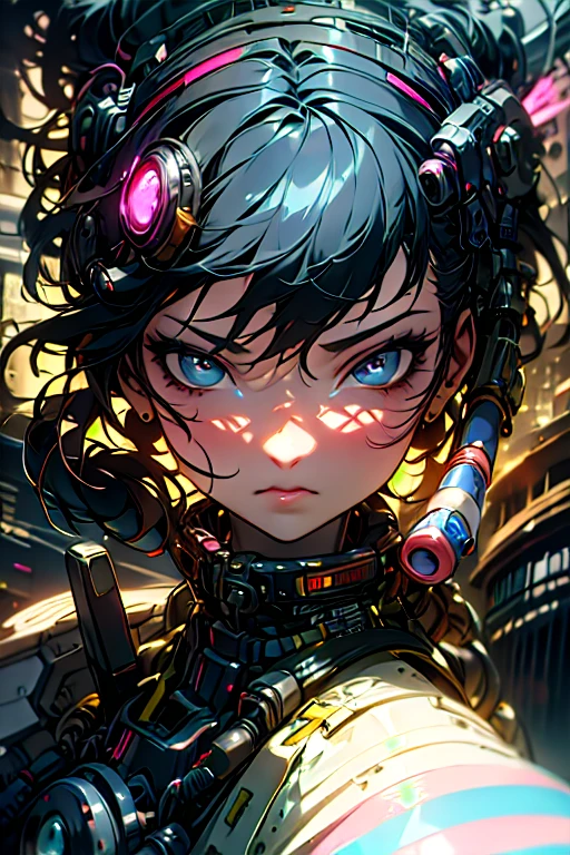 16k,High Quality, High Definition, High Art, painting, oil, Anime 2.5d,Highly detailed, Portrait/1girl, cyberpunk, eyes rainbow, hair ultra marine, long,  dynamics Hair 1.3,Flying Monowheel, Skyscraper Roof cityscape, Looks at the city,,Wide view, nightscapes, cyberpunk, neon glow, city dynamics