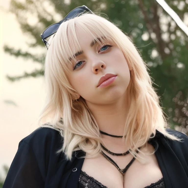 high detail photo of 1girl billieeilish,, professional, photography, excellent lighting, sexy, deep cleavage,