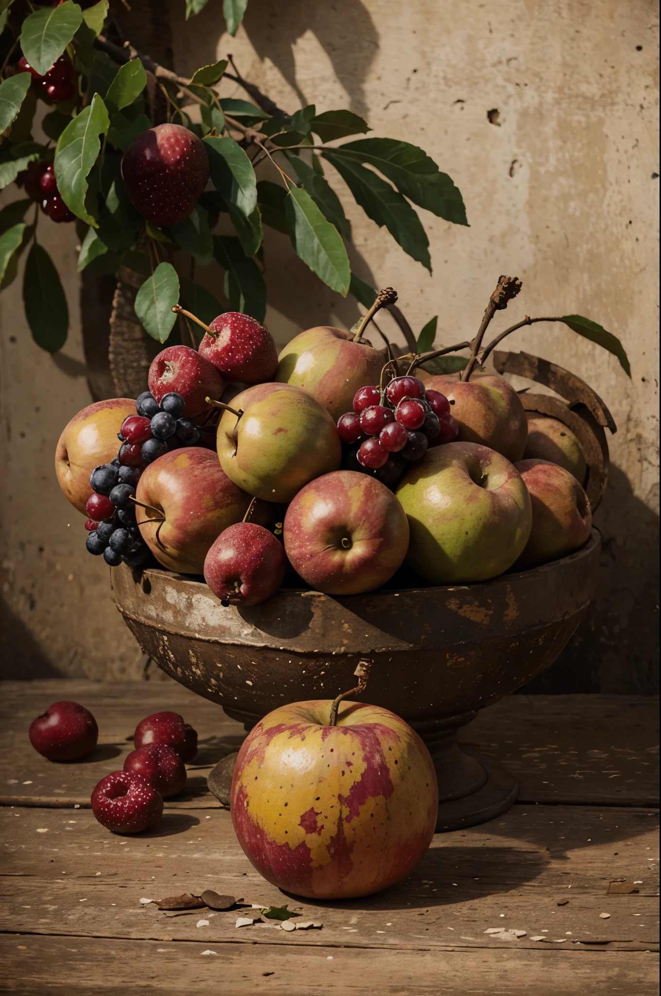 Still life print of vintage fruit painting, pintura antigua, painting from the year 1880