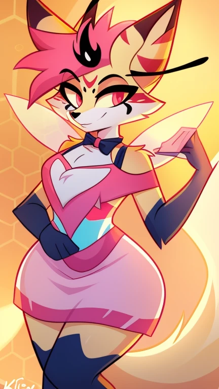 uploaded on e621, solo, queenbee, furry character, furry art, by Kilinah, Coffeesoda, Hioshiru, Kilinah, detailed fur, detailed eyes, girl, female, fox, femenine body, queenbee, anthro, bowtie, cute pose, portrait, tranquil, solo, (body fur:1.2), (best quality), (simple bedroom background:1.2), (detailed fluffy fur:1.1), looking at viewer, tail, thumbs, nakedt , seductive look, half-closed eyes, (two-tone fur), nakedt, ass focus, ass, from behind, nakedt,vestido,