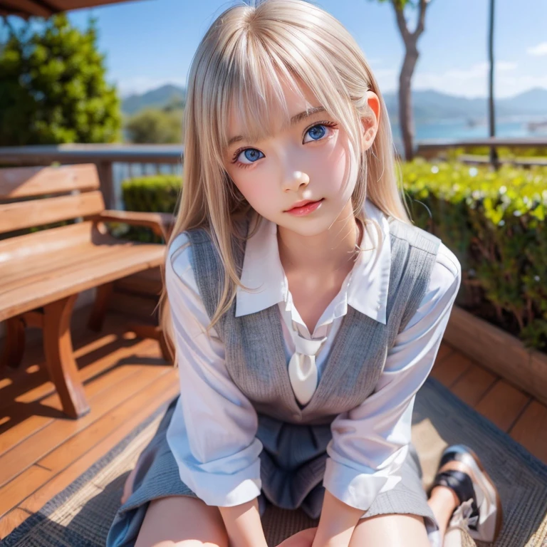 ((sfw: 1.4)), (( detailed face, cute face, detailed face, professional photography)), (Tie, Business Suit), ( full body  : 1.3), (( Shiny platinum blonde silk hair, beautiful shiny bangs, big clear sky blue eyes, very beautiful bright eye highlights, 1 Girl)), Ultra High Resolution, (Realistic: 1.4), RAW Photo, Best Quality, (Photorealistic Stick), Focus, Soft Light, ((15 years old)), (( (young face))), (surface), (depth of field), masterpiece, (realistic), woman, bangs, ((1 girl))