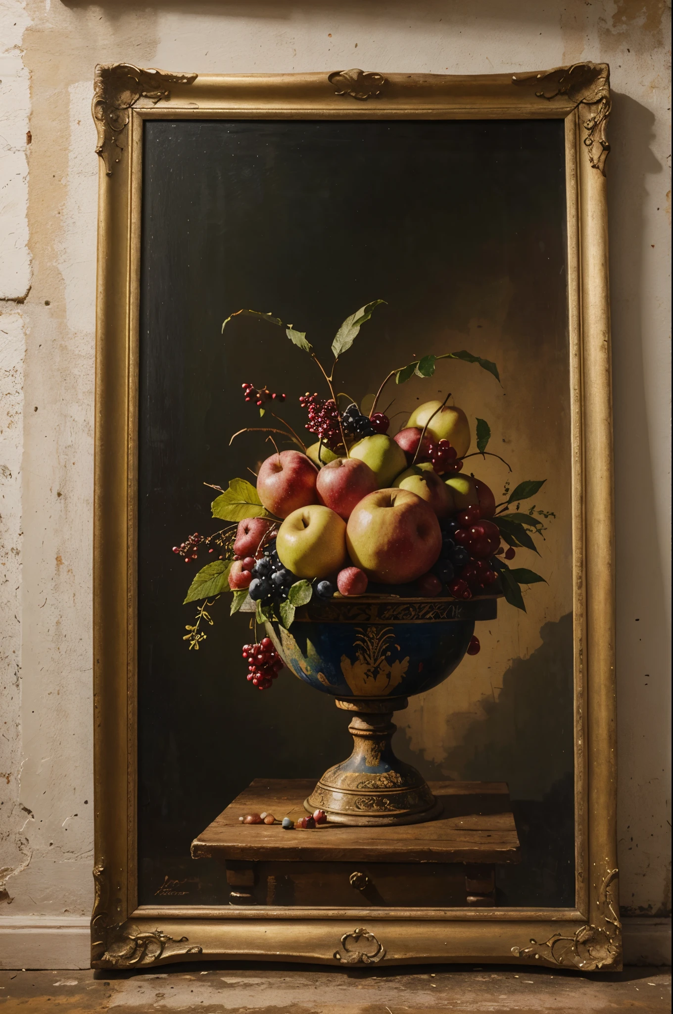 Still life print of vintage fruit painting, pintura antigua, painting from the year 1880