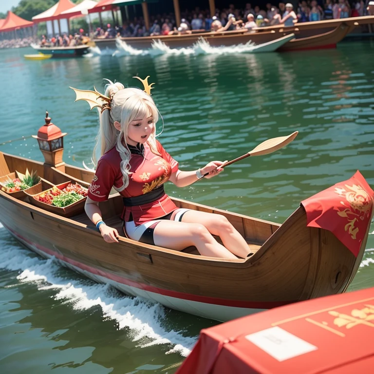 Draw a picture of the Dragon Boat Race on the Dragon Boat Festival，Highlight the festive and grand scene