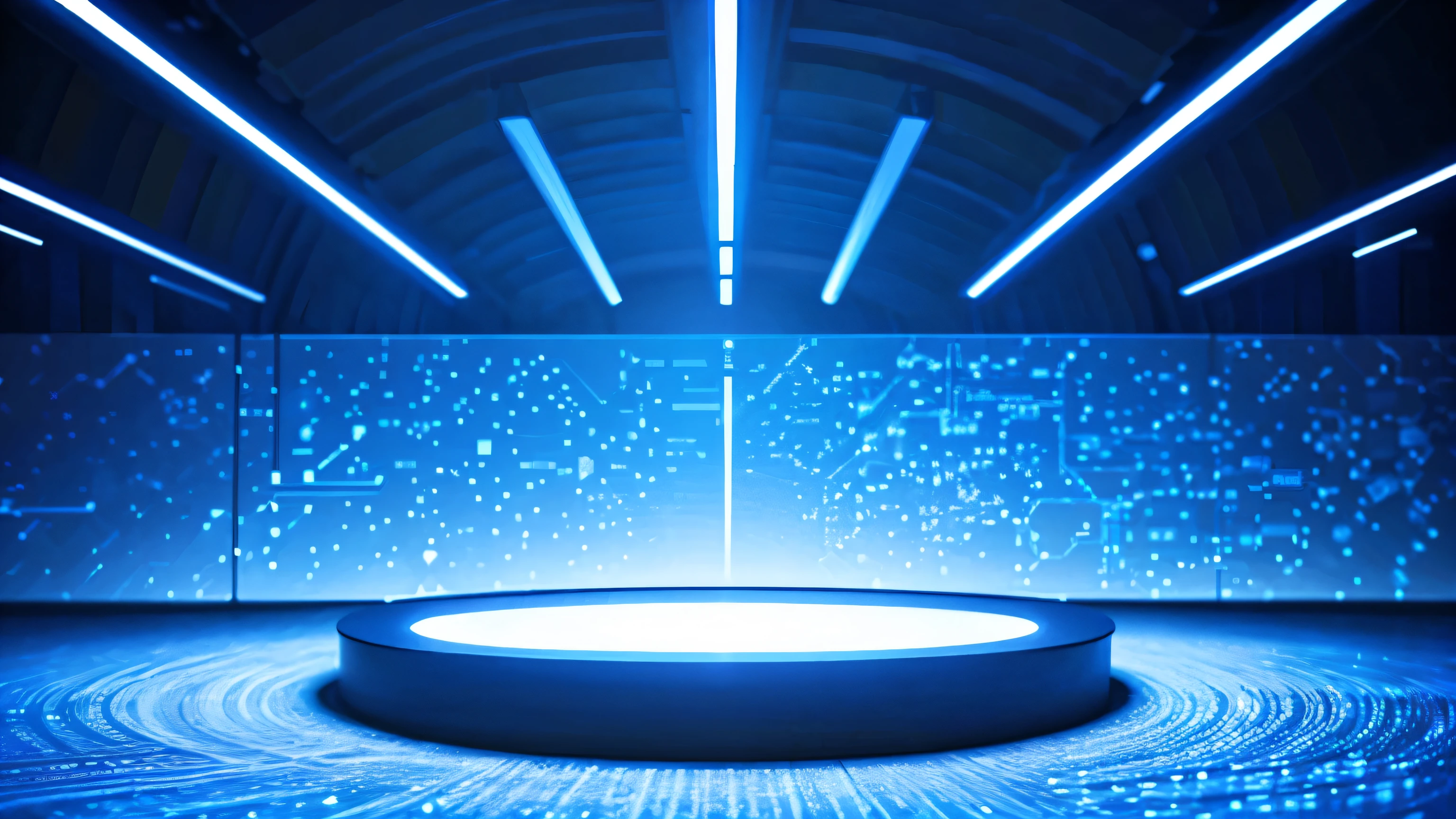 technology blue future technology digital future lighting scene business background ,Abstract round stage,Gorgeous lighting。geometry
