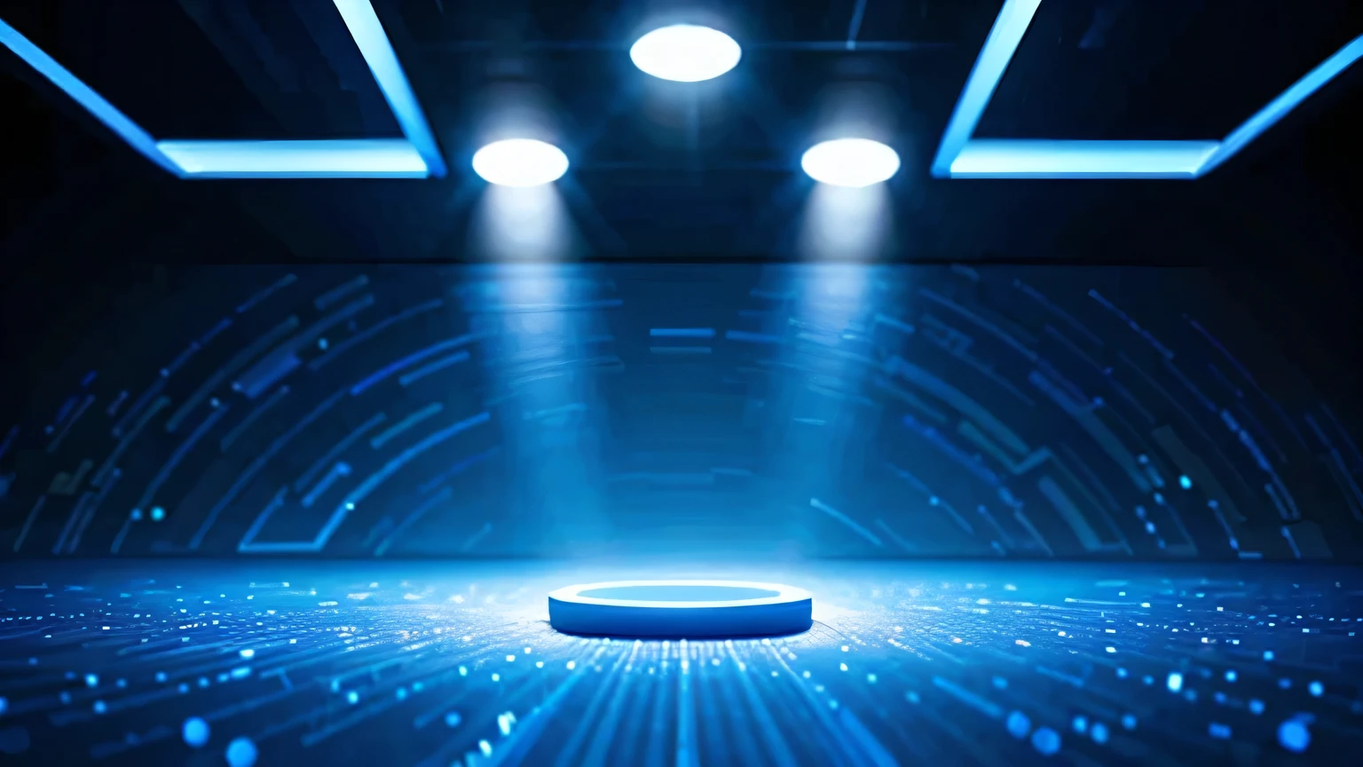 technology blue future technology digital future lighting scene business background ,Abstract round stage,Gorgeous lighting。geometry