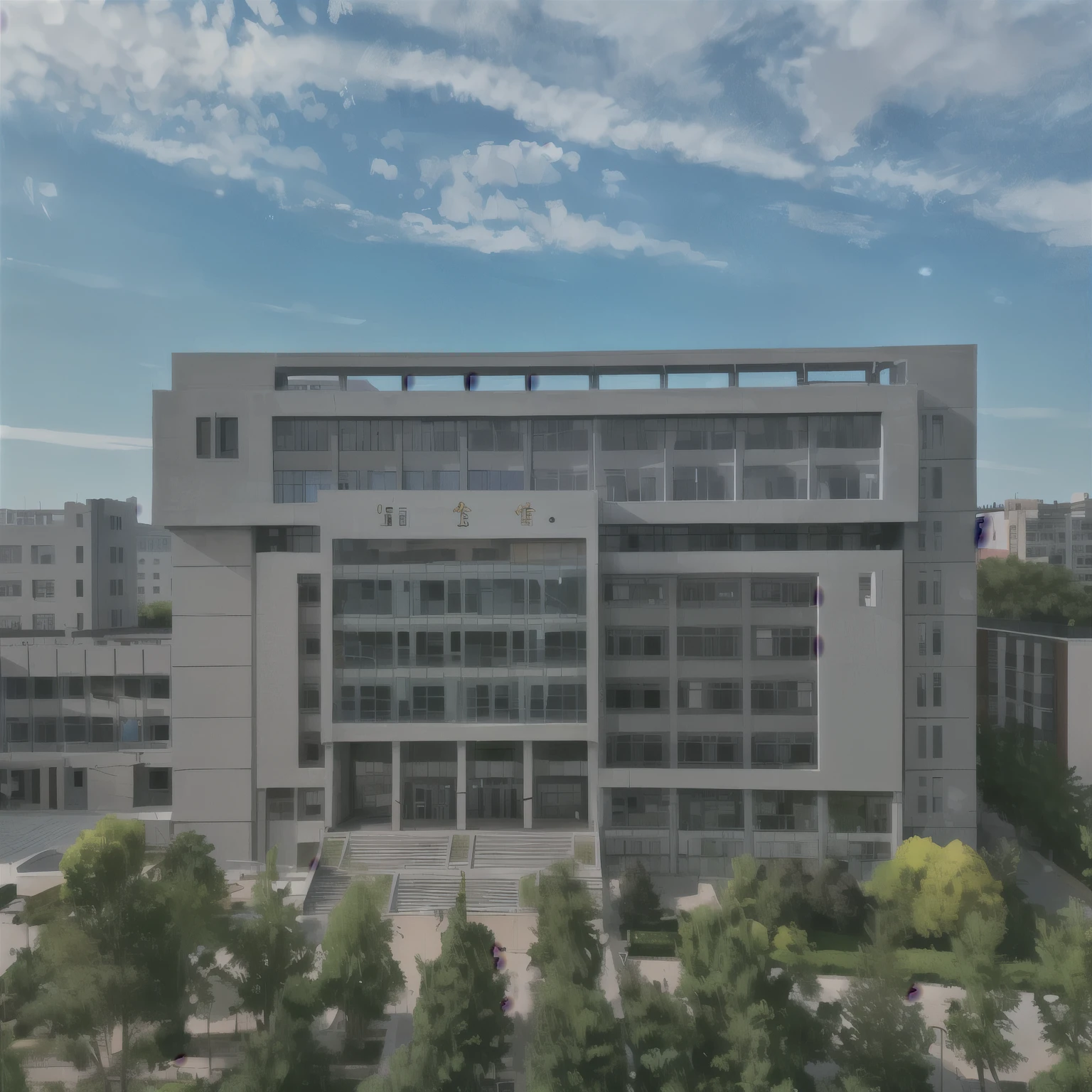 Arafad view of building with clock on facade, Research Complex, full building, modern technology building, jin shan, Office Building, Full view, jinyiwei, nanquan, Research center, On a sunny day, Building exterior, qiangshu, sha xi, zhuoxin ye, Li Zixin, Beijing