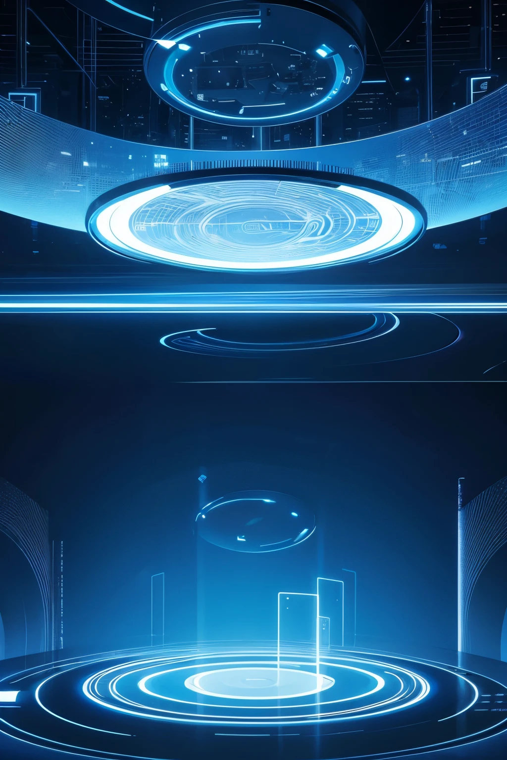 technology blue future technology digital future lighting scene business background ，Abstract round stage，Gorgeous lighting。geometry