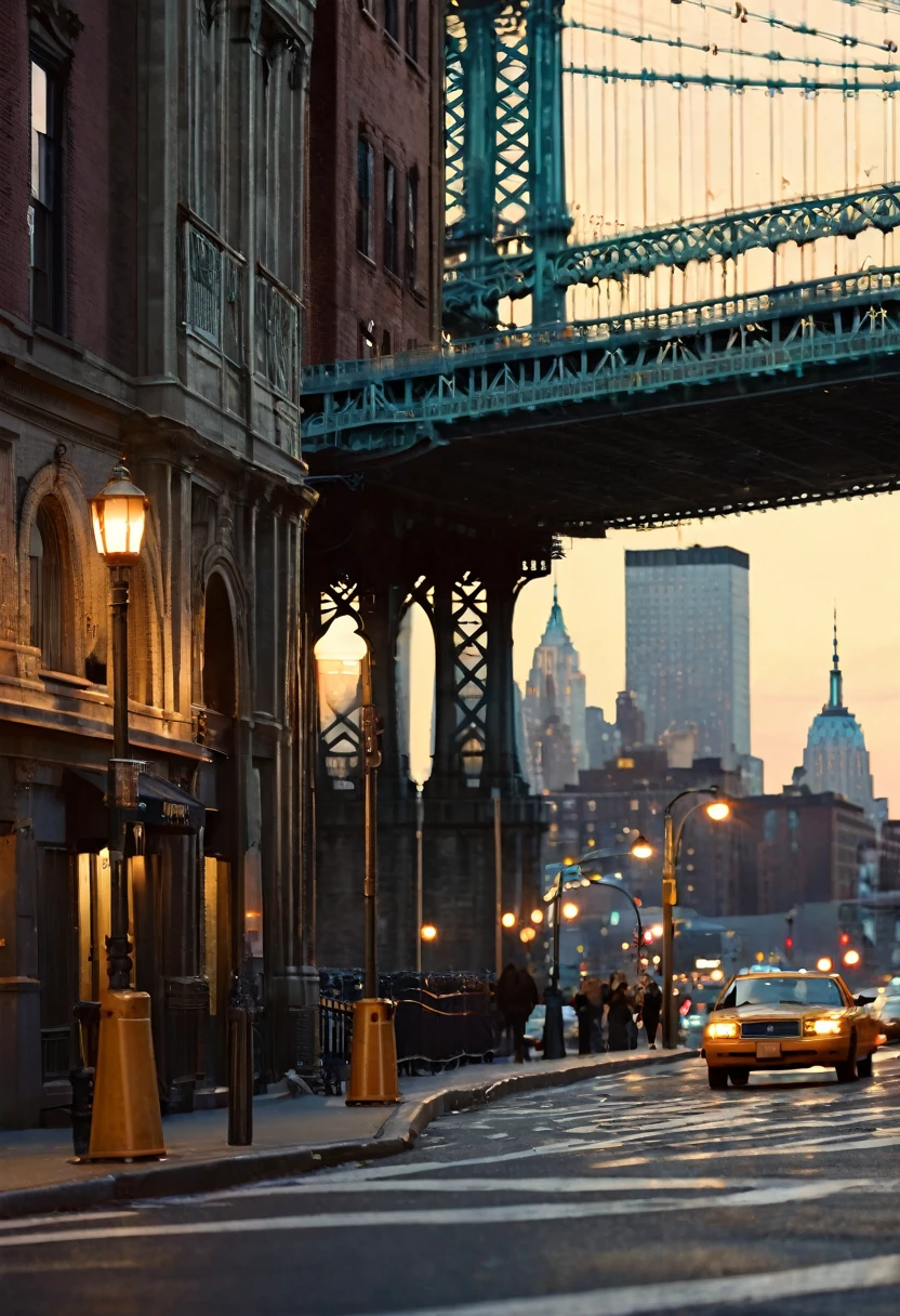 ultra realistic image, new york at night, manhattan bridge between the buildings on background, delicate detailing,subtle texture,soft-focus effect,soft shadows,minimalist aesthetic,gentle illumination,elegant simplicity,serene composition timeless appeal,visual softness,extremely high quality high detail RAW color photo,professional lighting,sophisticated color grading,sharp focus,soft bokeh,striking contrast,dramatic flair,depth of field,seamless blend of colors,CGI digital painting,cinematic still 35mm,CineStill 50D,800T,natural lighting,shallow depth of field,crisp details,hbo netflix film color LUT,32K,UHD,HDR,film light,panoramic shot,breathtaking,hyper-realistic,ultra-realism,high-speed photography,perfect contrast,award-winning phography,directed by lars von trie ,greg rutkowski