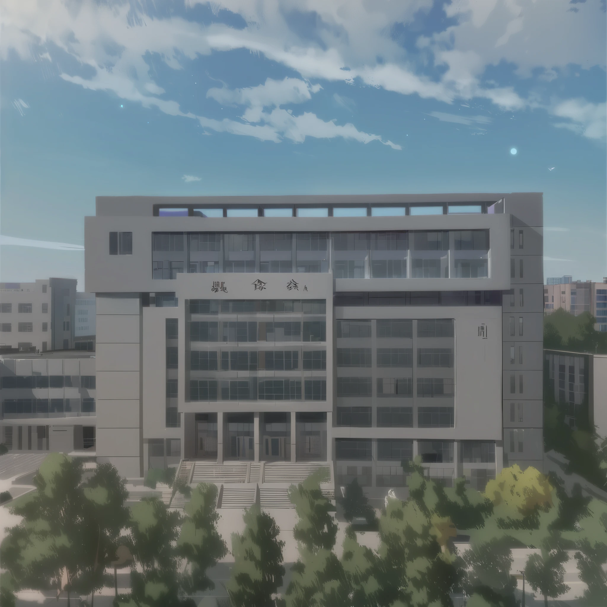 Arafad view of building with clock on facade, Research Complex, full building, modern technology building, jin shan, Office Building, Full view, jinyiwei, nanquan, Research center, On a sunny day, Building exterior, qiangshu, sha xi, zhuoxin ye, Li Zixin, Beijing