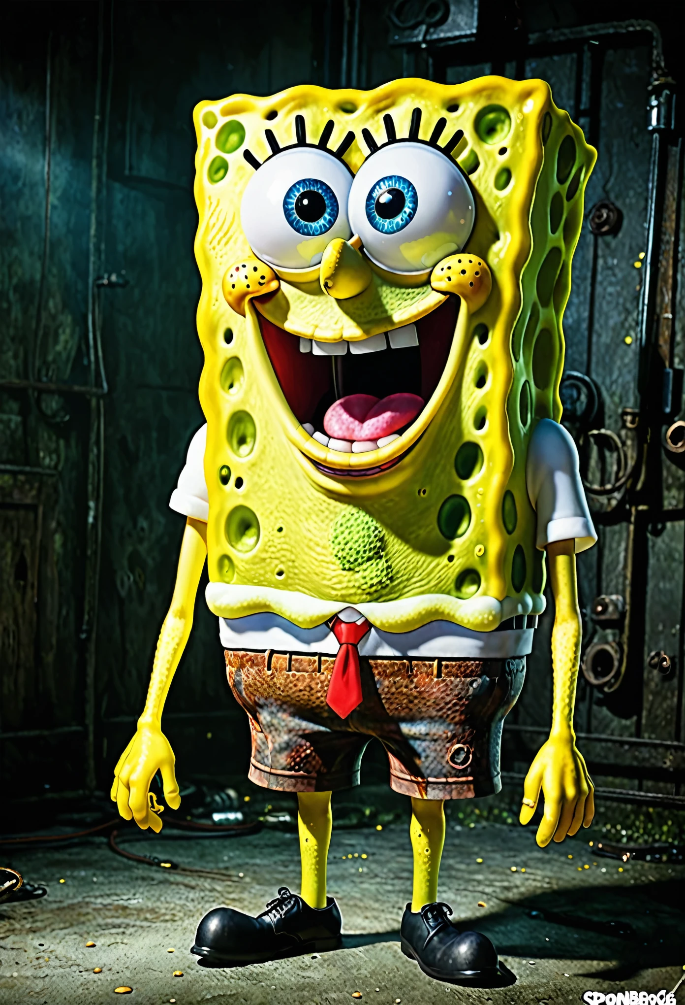 Super realistic spongebob、grotesque