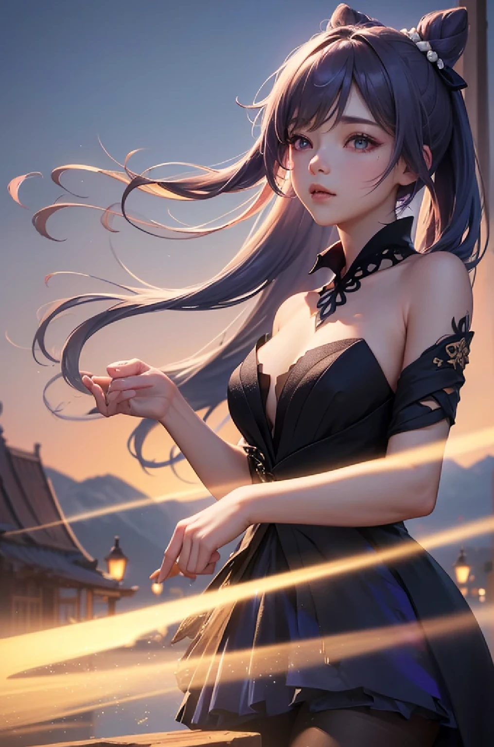 [keqingopulent]:1.5,((masterpiece,highest quality,Highly detailed images,Beautiful images))1.4(keqing images、Cities with waterways、Beautiful waterways、The wind is blowing、Overall dim lighting、Backlight、A fantastic atmosphere、Thick Fog、Dust flutters)1.3,(Close-up)1.1
