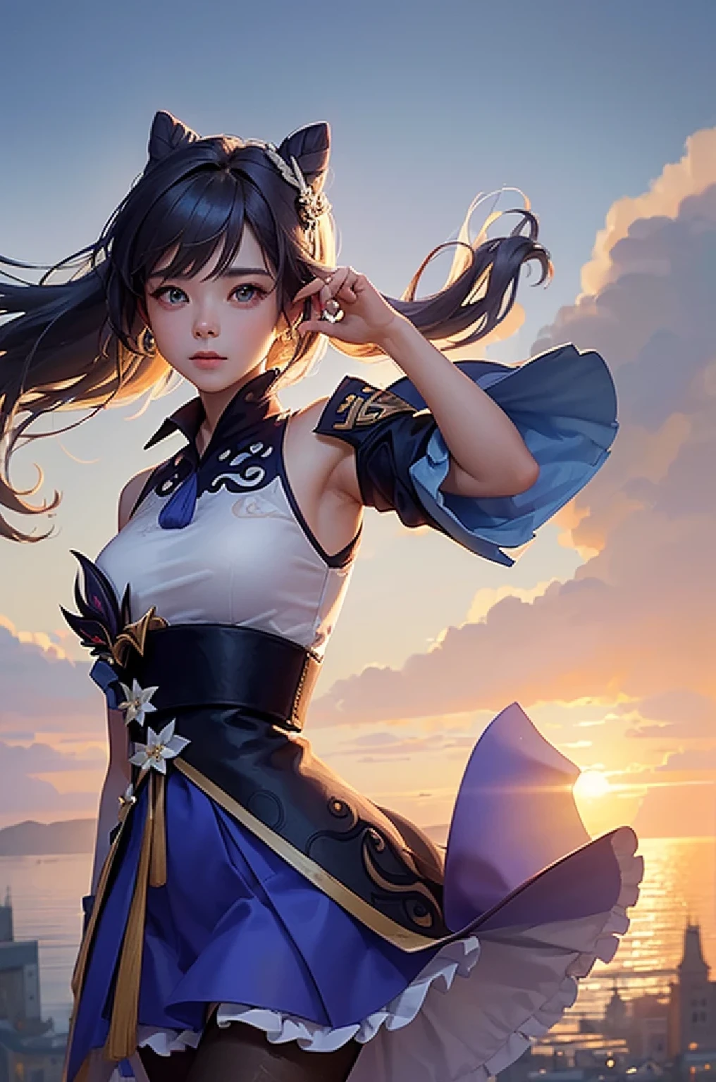 [keqingdef]:1.5,((masterpiece,highest quality,Highly detailed images,Beautiful images))1.4(keqing images、Cities with waterways、Beautiful waterways、The wind is blowing、Overall dim lighting、Backlight、A fantastic atmosphere、Thick Fog、Dust flutters)1.3,(Close-up)1.1
