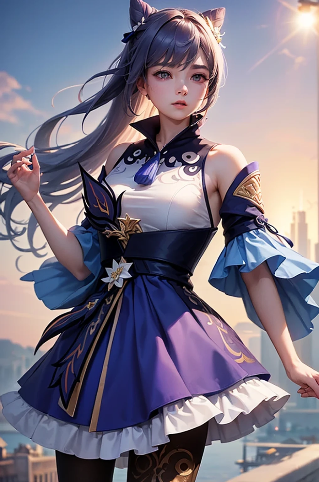 [keqingdef]:1.5,((masterpiece,highest quality,Highly detailed images,Beautiful images))1.4(keqing images、Cities with waterways、Beautiful waterways、The wind is blowing、Overall dim lighting、Backlight、A fantastic atmosphere、Thick Fog、Dust flutters)1.3,(Close-up)1.1

