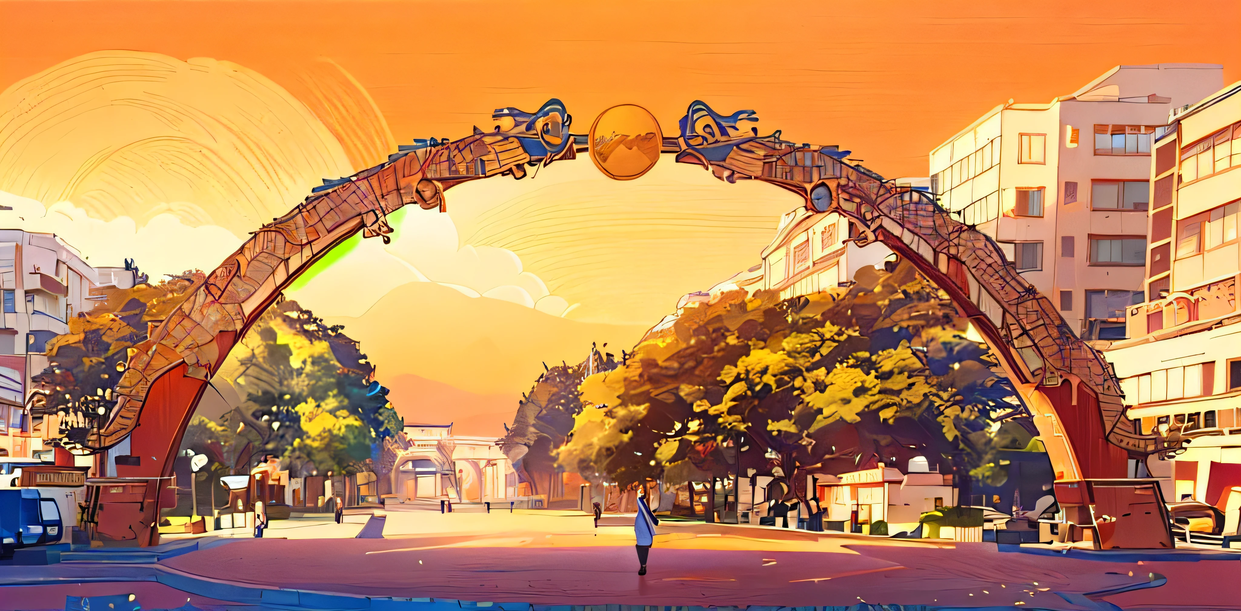 A large arch, archway, ryoumen,  archway, , Chinese dreamland, poster illustration，Unobscured, Photo showing, A beautiful artistic illustration，masterpiece，Ultra-high detail，high resolution，8K