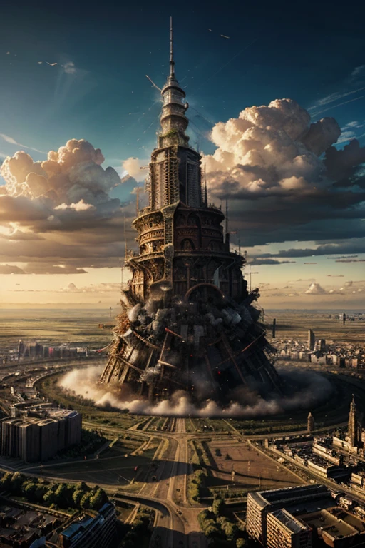 image of the tower of babel being destroyed by God