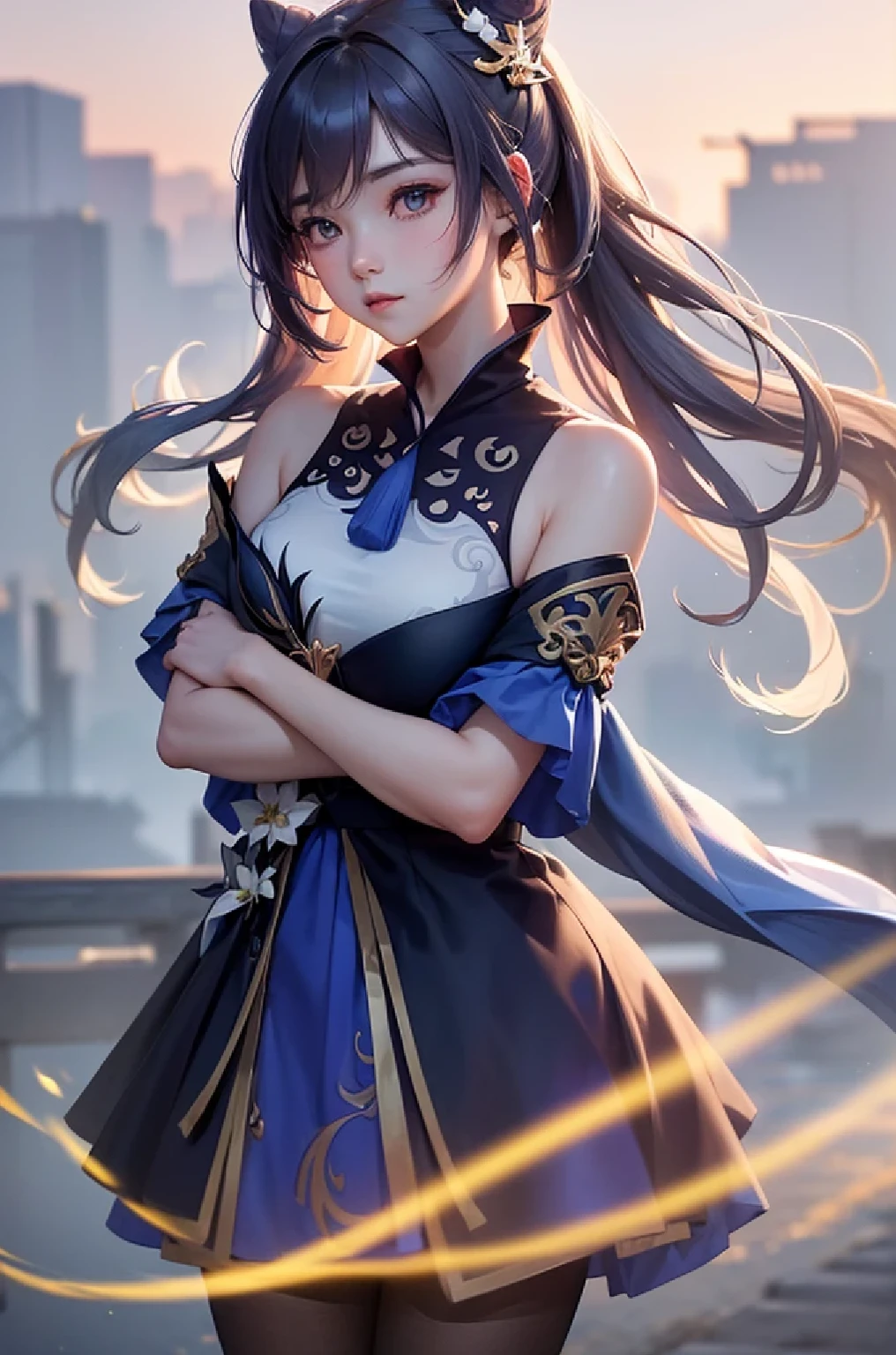 [keqingrnd]:1.5,((masterpiece,highest quality,Highly detailed images,Beautiful images))1.4(keqing images、Cities with waterways、Beautiful waterways、The wind is blowing、Overall dim lighting、Backlight、A fantastic atmosphere、Thick Fog、Dust flutters)1.3,(Close-up)1.1
