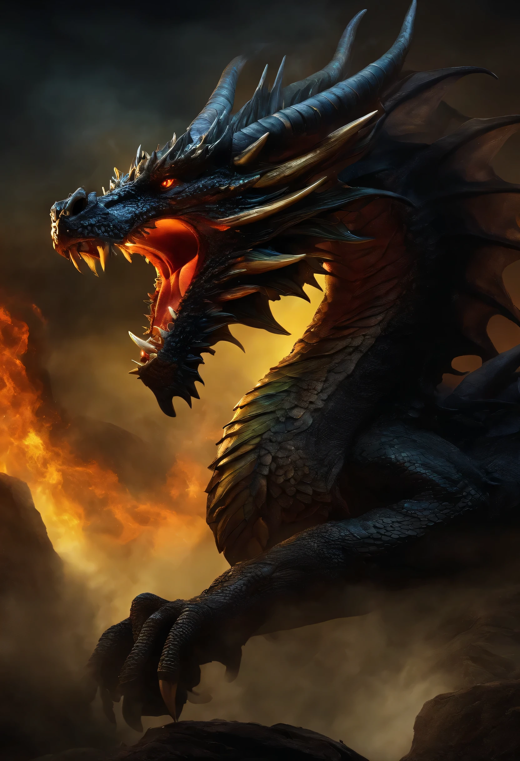 Dragon, beast of the apocalypse, sulfur horn