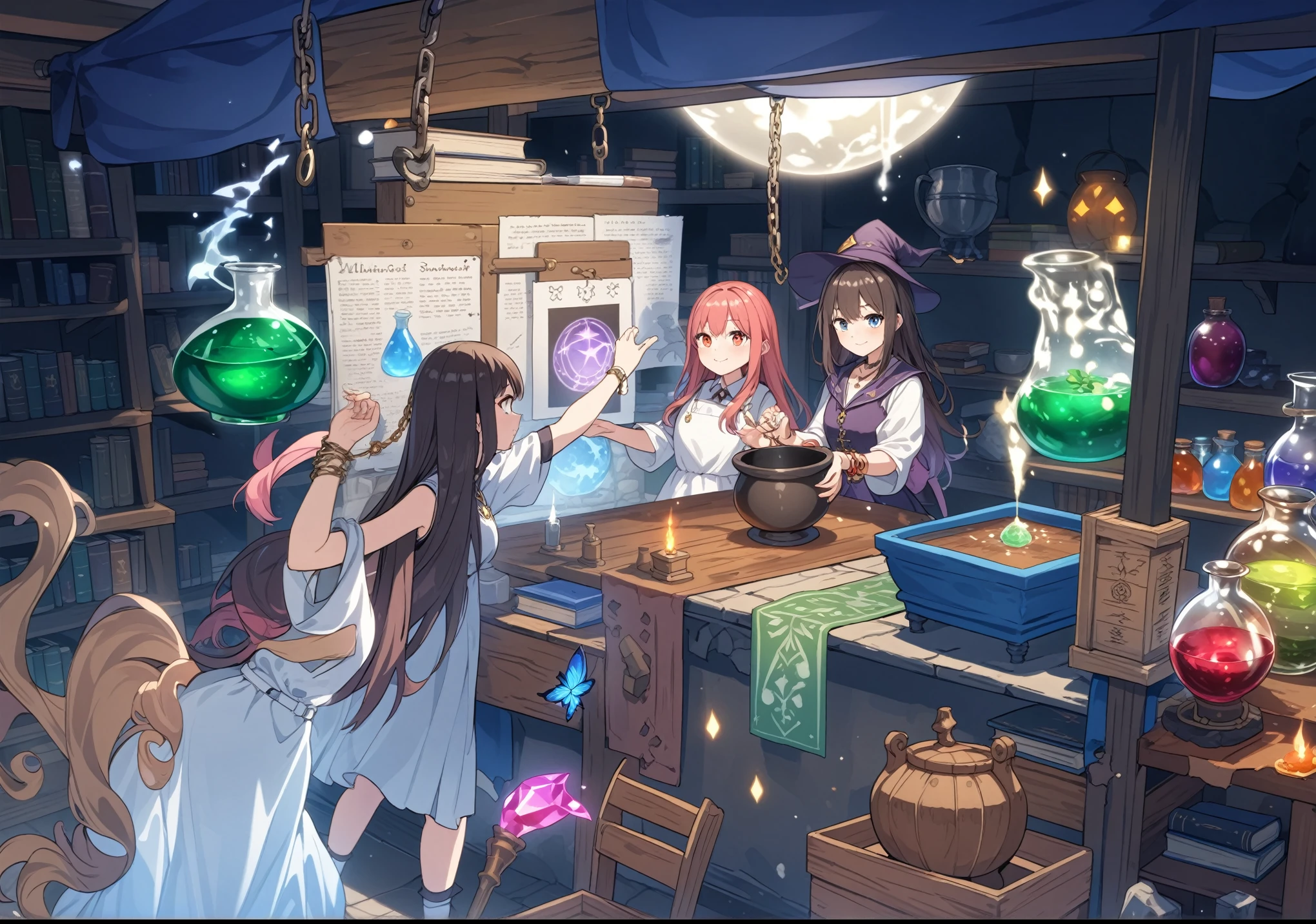 (((( magic, , necklace, ,  on body, potion, bookshelf, dungeon, torches, stone background, stone wall, alchemy, butterflies, magic books, elementals, slave, chains, bars, prison, slate)))), 8k, (((wood desk ,desk, flowers, book, potions, potions of different colors, fish eye, magic, witch, cauldron, alchemy, crystal, laboratory))), (a table decorations and ointments and laboratory material), ((masterpiece: 1.5)), (real image, intricate details), ray tracing, (extremely_beautiful_detail_anime_face), (dynamic lighting: 1.5), (indirect light: 1.5), (studio lighting: 1.5), depth of field, chromatic aberration, cinematic camera, dynamic angle, (ultra detailed: 1.9), detailed lips, (very high quality art), Masterpiece, Top quality, Incredibly absurd, ((Top quality)), (Ultra detailed), ((beautiful eye detail)), illustration, dynamic angle, depth field, dynamic light , (HDR: 1.9), (Extremely detailed CG: 1.5), bloom effect, ((outstanding, beautiful and detailed rings and bracelets: 1.2)), (tilted flash: 1.21), (hard shadows: 1.21), (background very colorful and detailed: 1.21), masterpiece, best quality, HDR, absurdres, beautiful eyes, detailed eyes, detailed face, scenery, detailed CG, ultra-detailed, best shadow, beautiful illustration, illustration, extremely beautiful, perfect details, {an alchemist atelier}, kettle, vial, herbs, specimen, books,