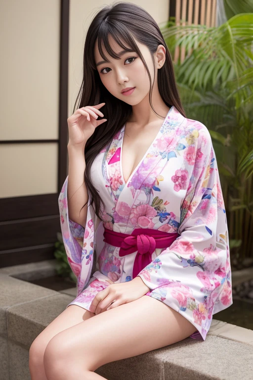 highest quality、masterpiece、Ultra-high resolution、Beautiful girl、Cute girl face、The front opens wide、Hot Spring、Wearing a yukata、Bust Shot、、Famous Japanese actresses、Very beautiful face、chest