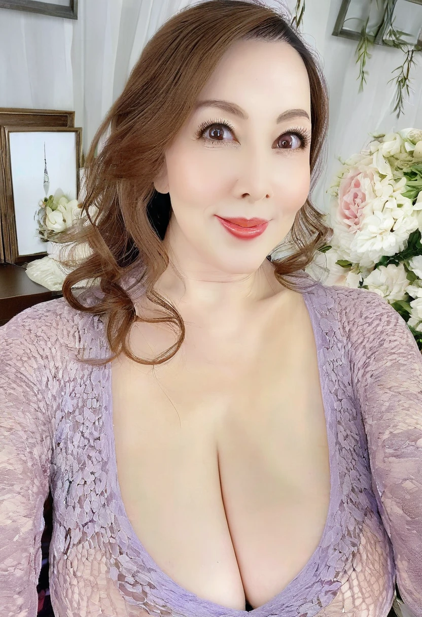 (masterpiece, highest quality: 1.2),Mature Woman, Beautiful Eyes,， （（Lace sweater））, Huge natural breasts，（8k）（High resolution）, Full nudity