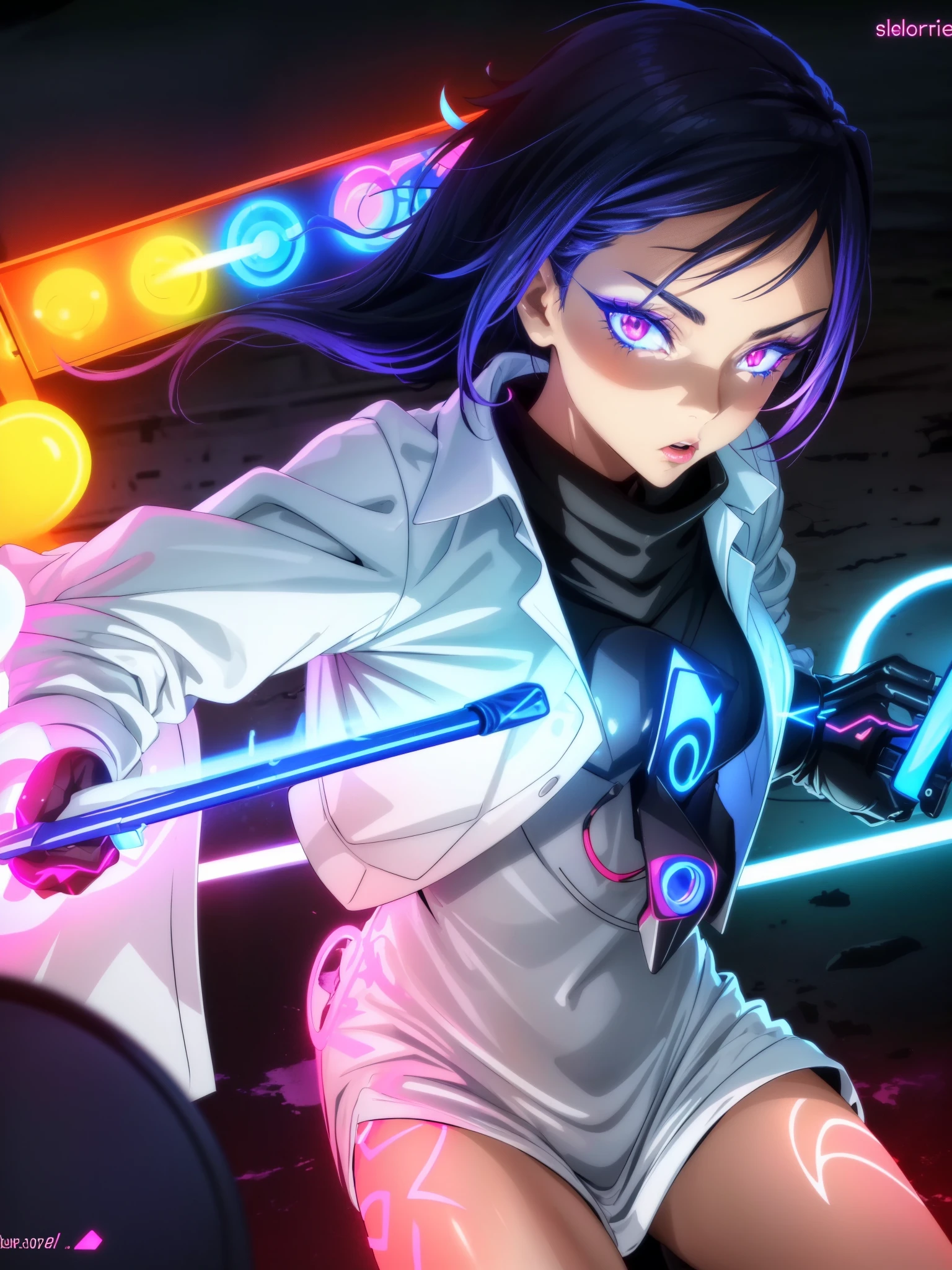 (score_9_up, score_8_up), score_7_up, 1girl, glowing neon cum, masturbate,glowing neon lipstick, glowing neon eye shadow,