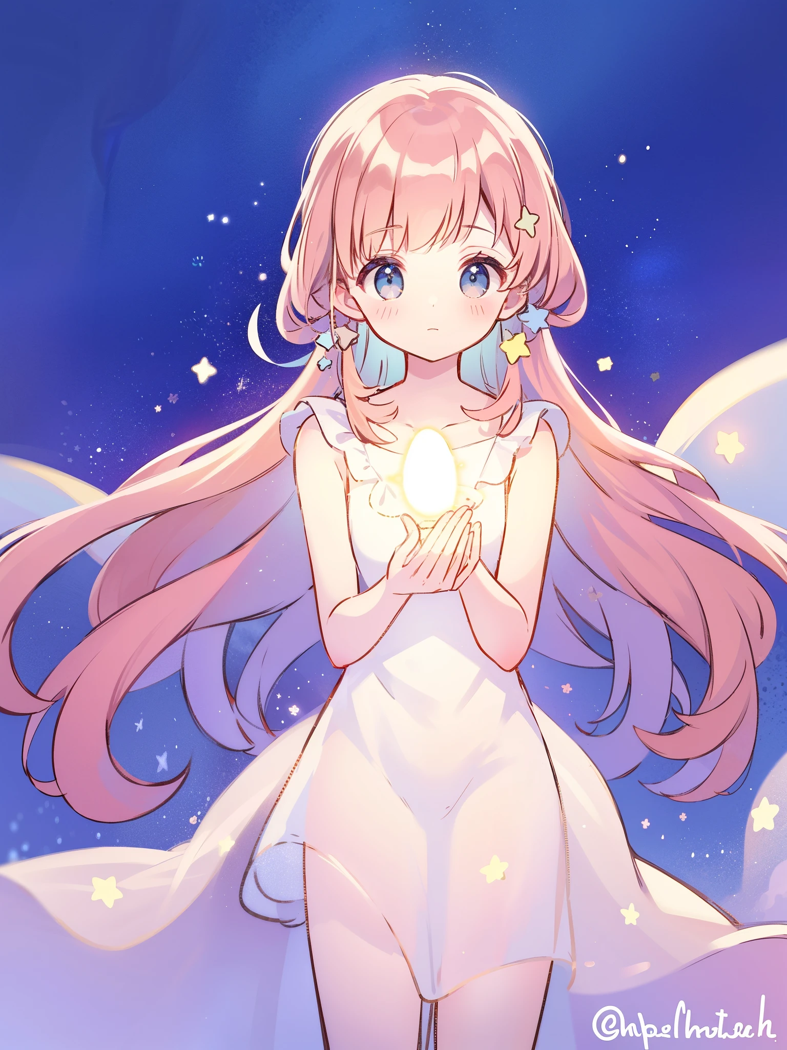 complex background, wishing star background, a woman wearing an ethereal translucent dress that reflects the stars, complex drawing, highly detailed, ethereal, starry night, midjourney style
