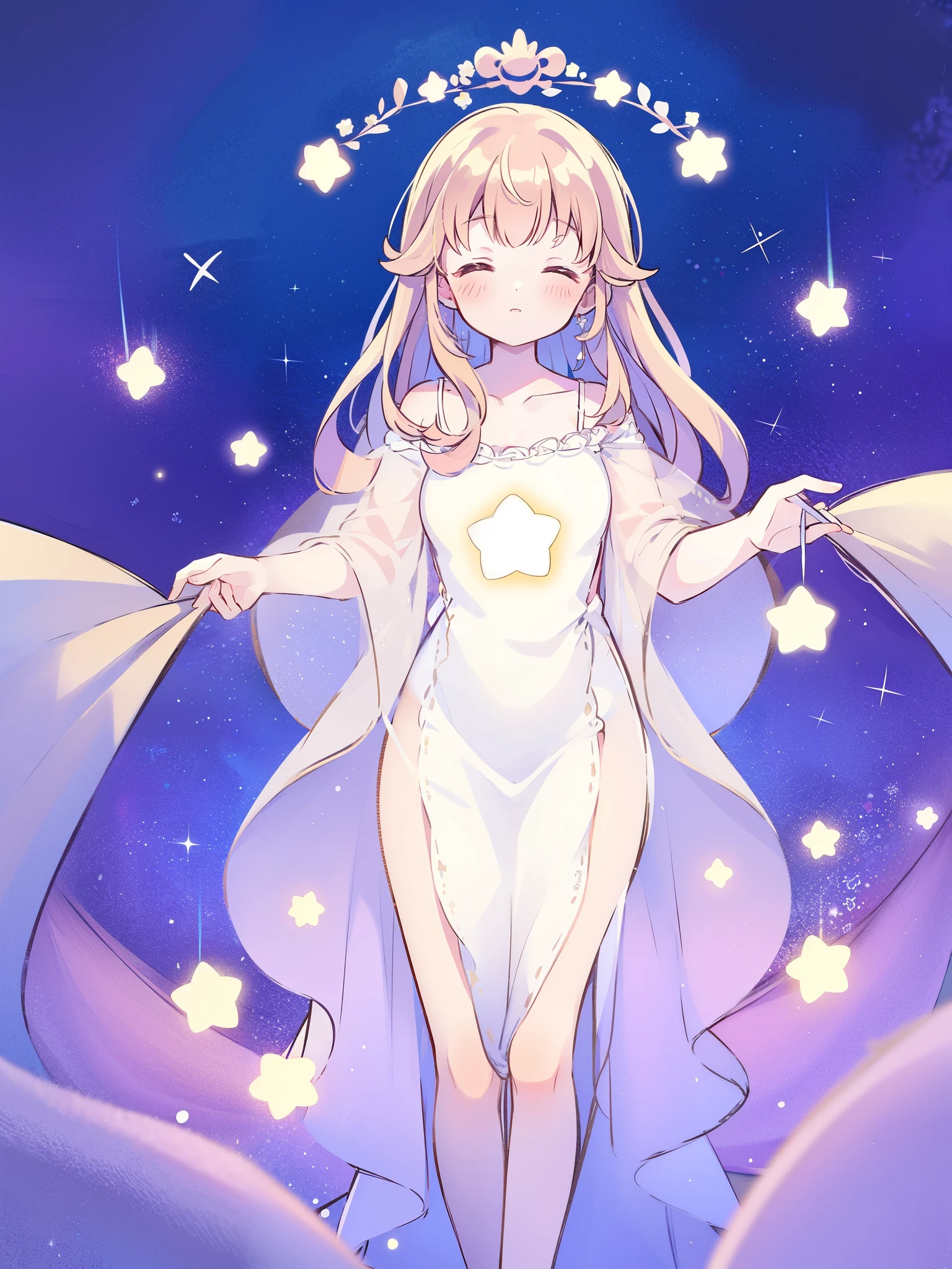 complex background, wishing star background, a woman wearing an ethereal mystical translucent dress that reflects the stars, mystic, complex drawing, highly detailed, ethereal, starry night, midjourney style