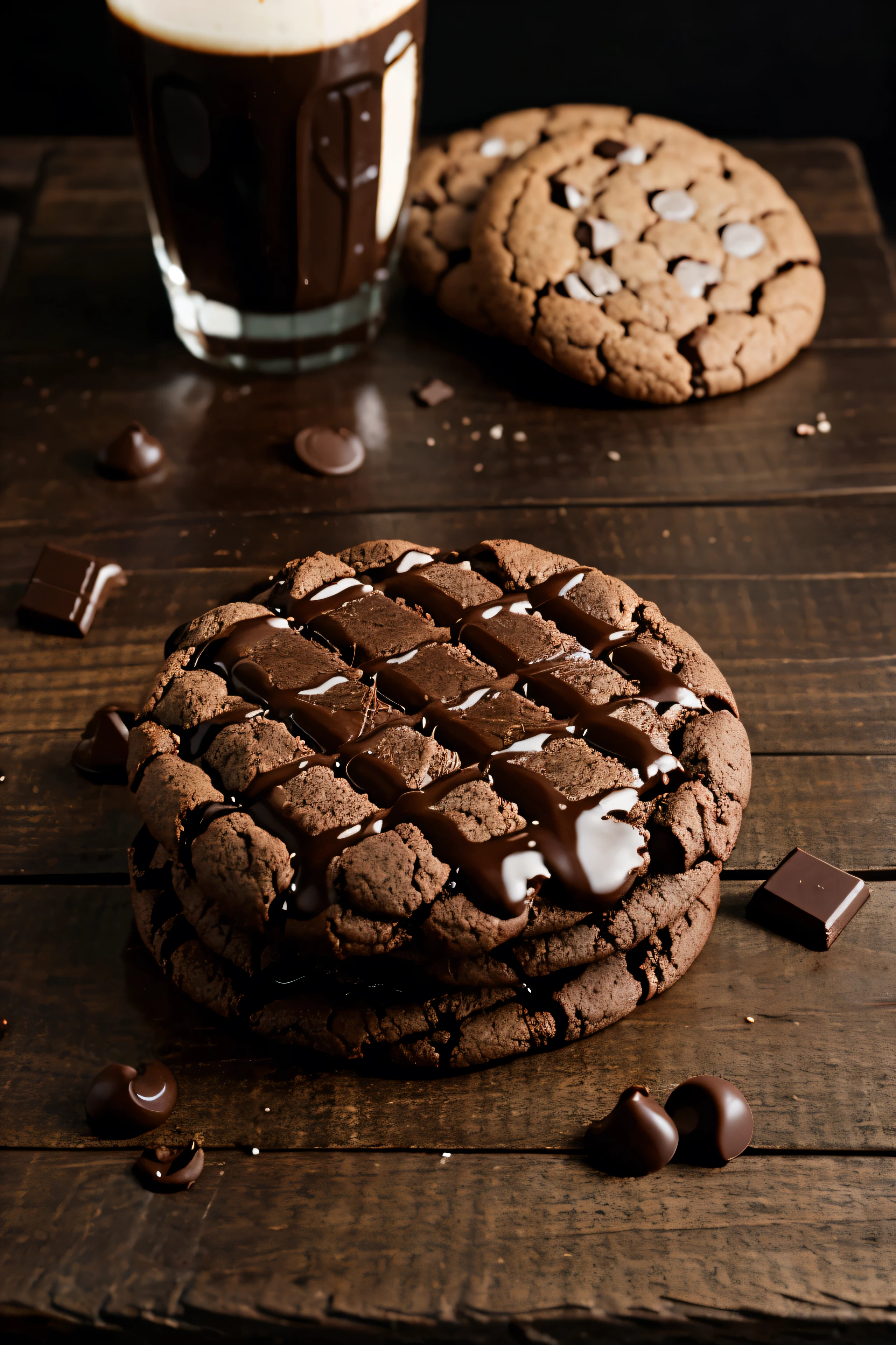 vegan chocolate cookies on a dark wooden table