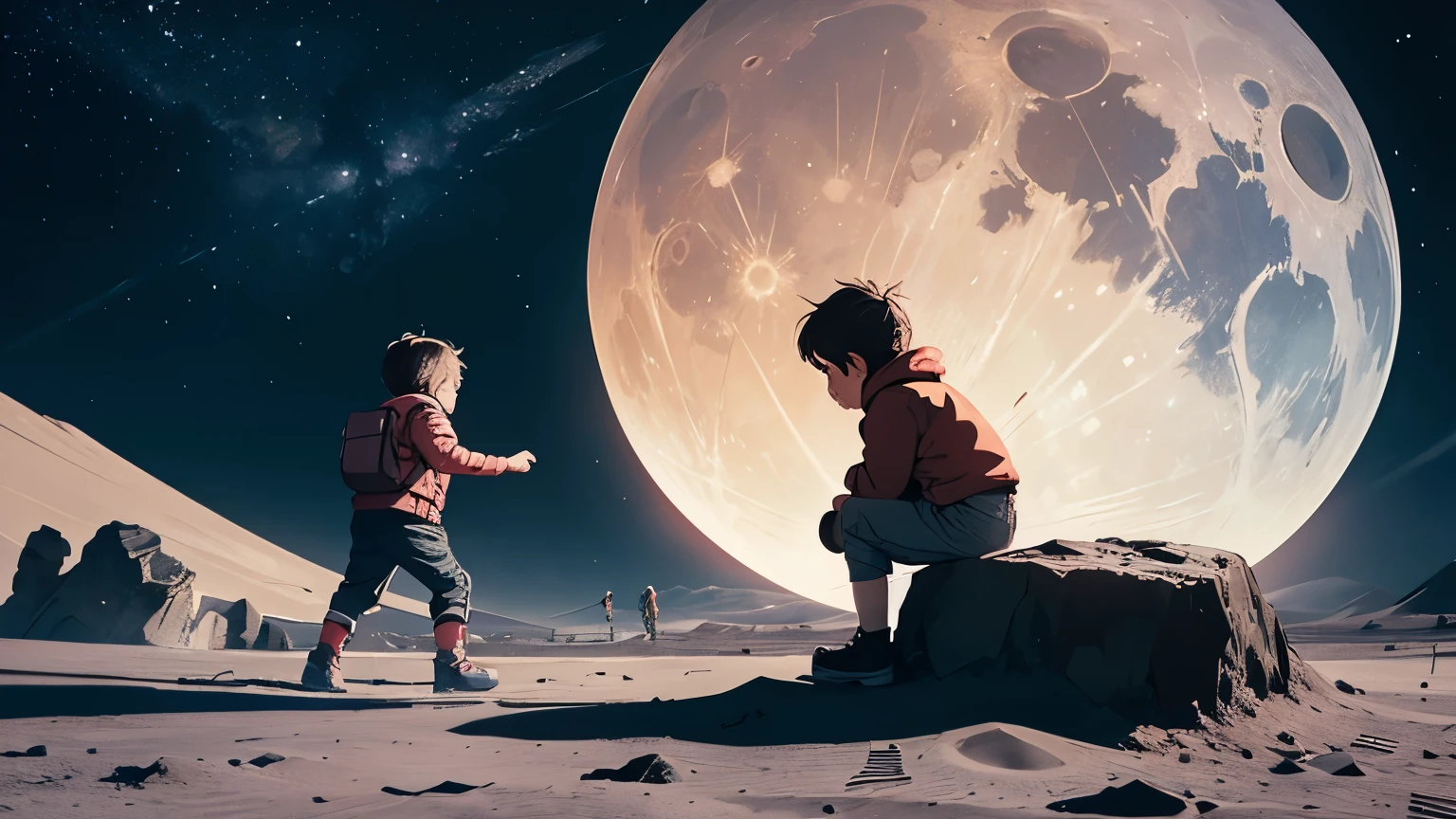 children playing on the moon