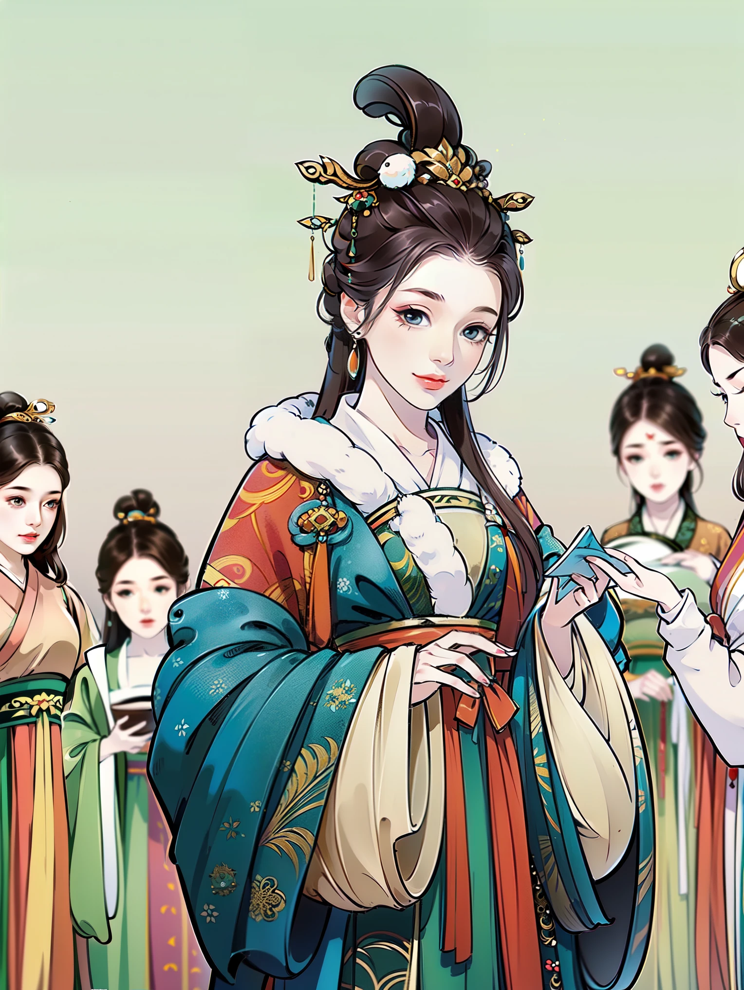 （masterpiece，Super detailed，High-resolution details，Highly detailed art）12 girls，Half Body，xianxia，Winter clothes，Loose Plush Jacket，hairy，Warm，elegant，elegant，Highly detailed character designs from East Asia，Game character costume design，simple，Ultra-high resolution, Clear focus, Epic Works, masterpiece, (Highly detailed CG Unity 8k wallpaper)，Pretty Face，beautiful eyes，High-resolution details