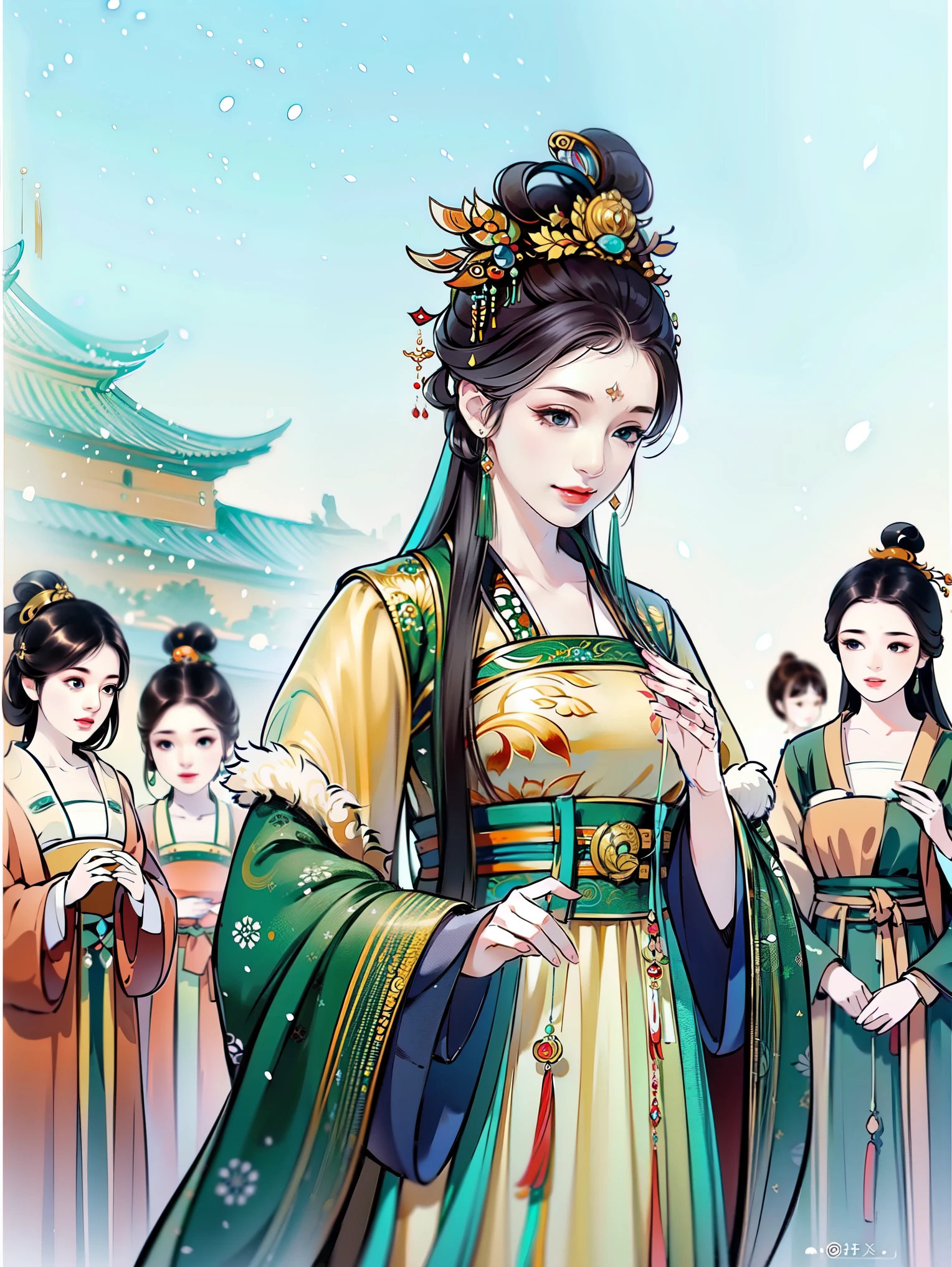 （masterpiece，Super detailed，High-resolution details，Highly detailed art）12 girls，Half Body，xianxia，Winter clothes，Loose Plush Jacket，hairy，Warm，elegant，elegant，Highly detailed character designs from East Asia，Game character costume design，simple，Ultra-high resolution, Clear focus, Epic Works, masterpiece, (Highly detailed CG Unity 8k wallpaper)，Pretty Face，beautiful eyes，High-resolution details