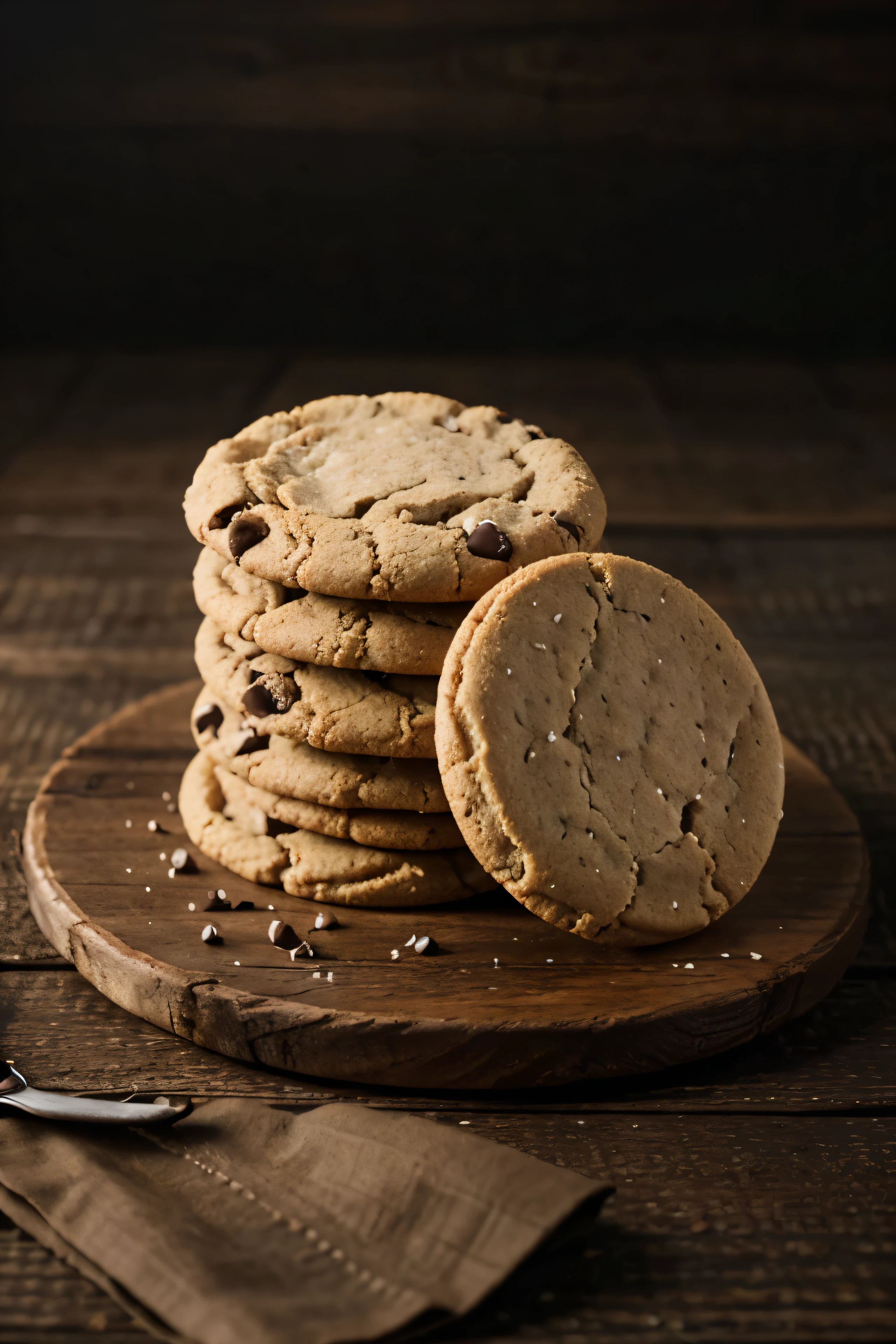 vegan cookies on a dark wooden table, an attractive commercial image focused on product presentation