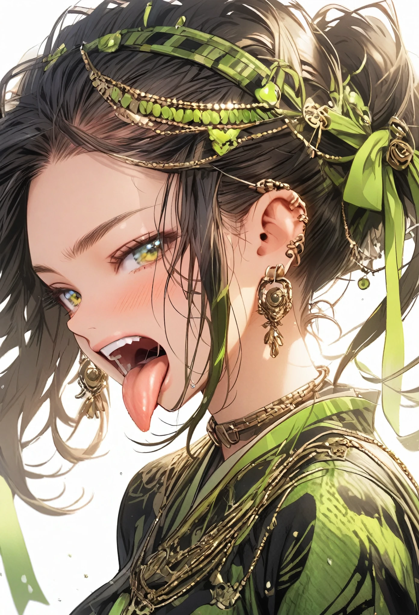 green, Cang, tongue，Gal，Earrings，green
