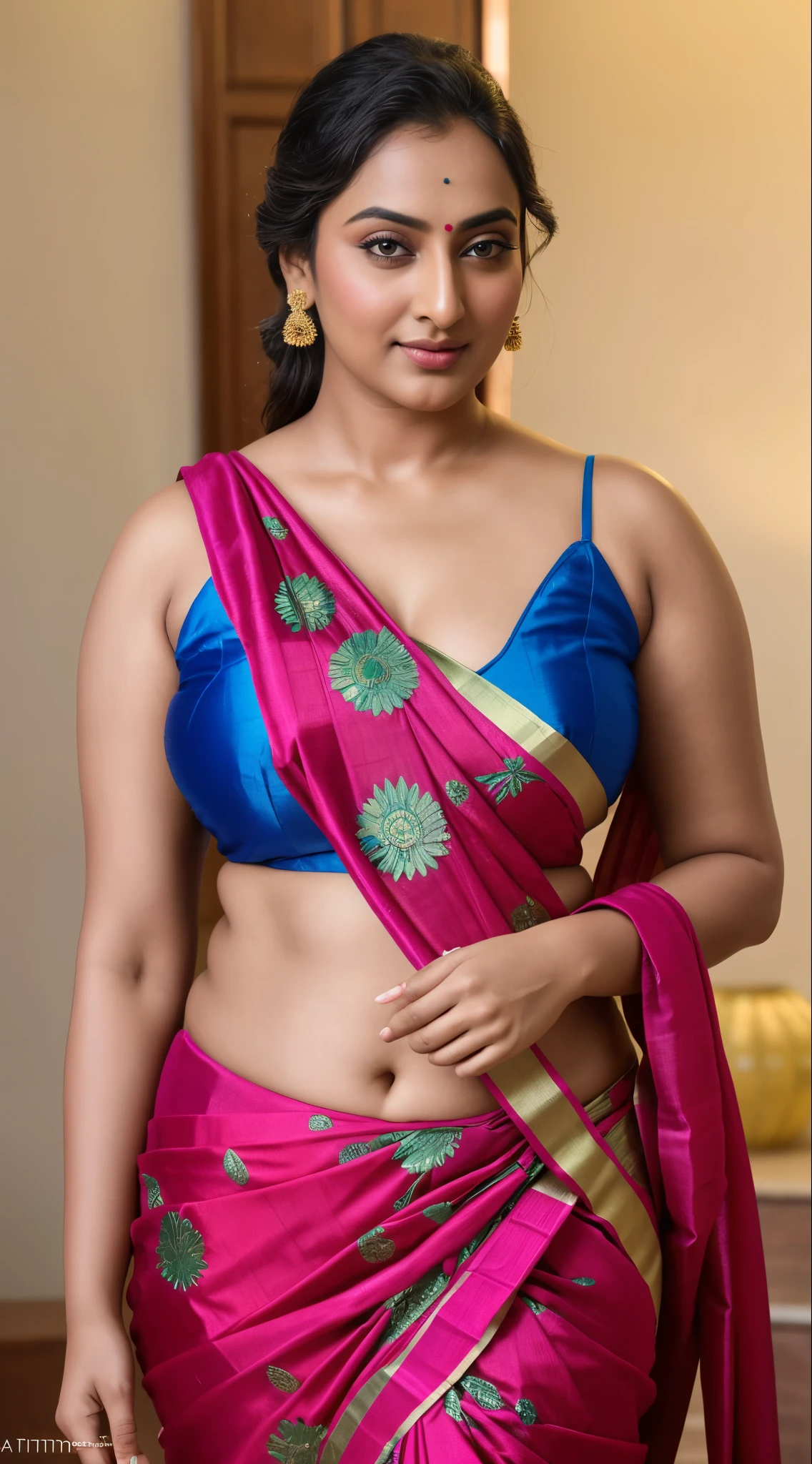 Foto RAW, photorealistic, photography, full body shot, master shot, perfect eyes, goddess like beauty, pierced eyes, perfect thick chubby mallu Desi aunty bhabhi, Wearing a Stanapatta, a chest-band.Saree model, model Photography, Indian saree shoot, Indian traditional wear advertising photography, traditional wear brand shoot, face of Indian actress Sonakshi Sinha, masterpiece, realistic, realism, incredible details, pleasure, photorealism, detailed skin, skin pores, high contrast, photorealistic Artstation 8k HD digital art trend of high definition and detailed realistic skin texture, ultra detail, realistic skin texture, armature, best quality, ultra high definition, (photorealistic:1.4),, high resolution, detail, raw photo, sweat, Re sharp, by Lee Jefferies Nikon D850 Film Stock Photo 4 Kodak Portra 400 Camera F1.6 Lens Rich Color Ultra Real Realistic Realistic Textures Dramatic Lighting Unreal Engine Trending at Art Station Cinestill 800,(pele altamente detalhada: 1.2), 8k UHD, DSLR, soft-lighting, alta qualidade, grain of film, Fujifilm XT3,she didn't like to wear blouse or bra, she is happy to wear only saree, she hates blouse or bra, detailed hairy armpits, hyper realistic skin, skin pores, sweat, veins,