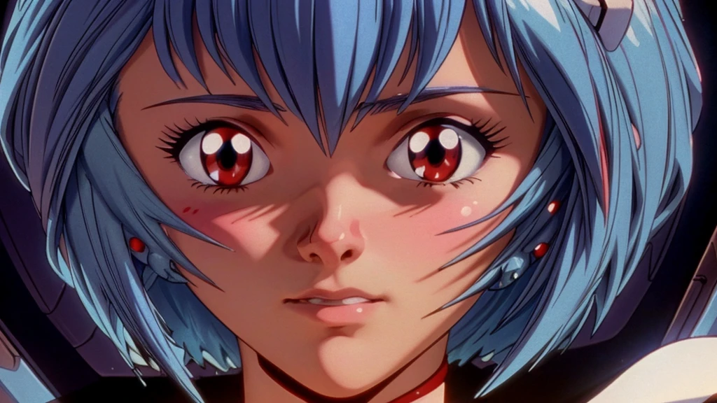 a beautiful girl with blue hair and red eyes, ayanami rei, evangelion, detailed portrait, intricate details, hyperrealistic, stunning, ethereal, dramatic lighting, muted color palette, soft focus, cinematic composition, masterpiece