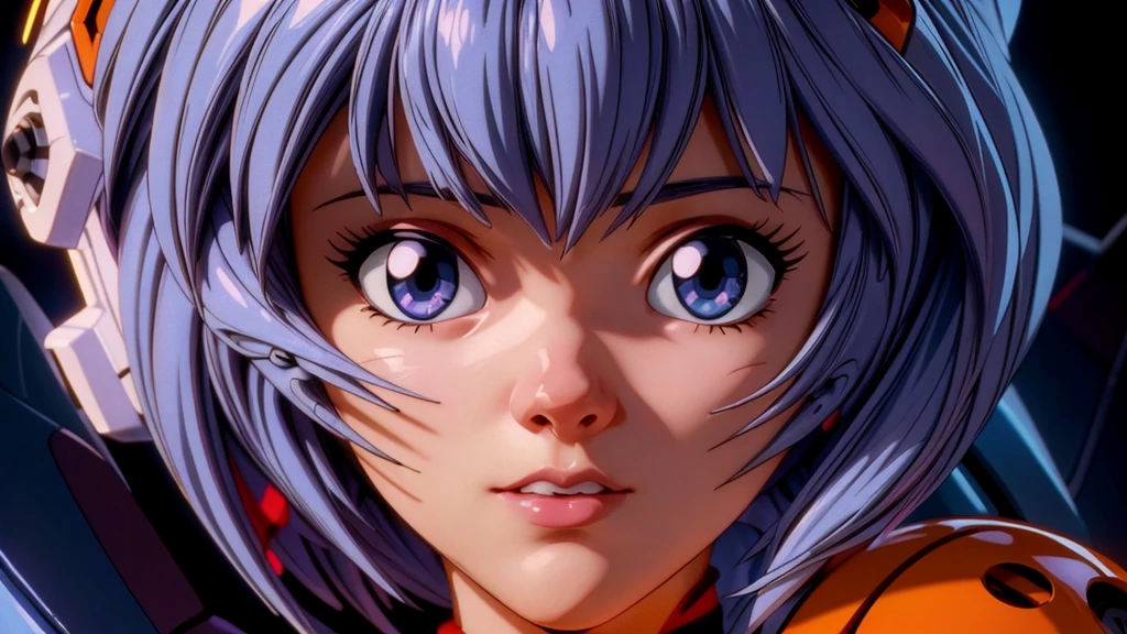 realistic portrait of a girl, 1girl, rei ayanami from neon genesis evangelion, beautiful detailed eyes, beautiful detailed lips, extremely detailed face and eyes, long eyelashes, elegant expression, photorealistic, 8k, high quality, masterpiece, dynamic lighting, vibrant colors, cinematic composition, cinematic lighting, dramatic lighting, intricate details, hyper realistic, studio lighting