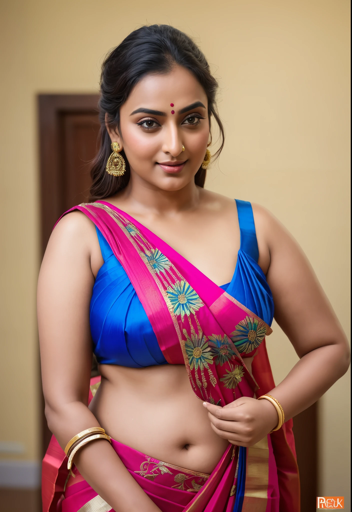 Foto RAW, photorealistic, photography, full body shot, master shot, perfect eyes, goddess like beauty, pierced eyes, perfect thick chubby mallu Desi aunty bhabhi, Wearing a Stanapatta, a chest-band.Saree model, model Photography, Indian saree shoot, Indian traditional wear advertising photography, traditional wear brand shoot, face of Indian actress Sonakshi Sinha, masterpiece, realistic, realism, incredible details,  pleasure, photorealism, detailed skin, skin pores, high contrast, photorealistic Artstation 8k HD digital art trend of high definition and detailed realistic skin texture, ultra detail, realistic skin texture, armature, best quality, ultra high definition, (photorealistic:1.4),, high resolution, detail, raw photo, sweat, Re sharp, by Lee Jefferies Nikon D850 Film Stock Photo 4 Kodak Portra 400 Camera F1.6 Lens Rich Color Ultra Real Realistic Realistic Textures Dramatic Lighting Unreal Engine Trending at Art Station Cinestill 800,(pele altamente detalhada: 1.2), 8k UHD, DSLR, soft-lighting, alta qualidade, grain of film, Fujifilm XT3,she didn't like to wear blouse or bra, she is happy to wear only saree, she hates blouse or bra, detailed hairy armpits, hyper realistic skin, skin pores, sweat, veins, 