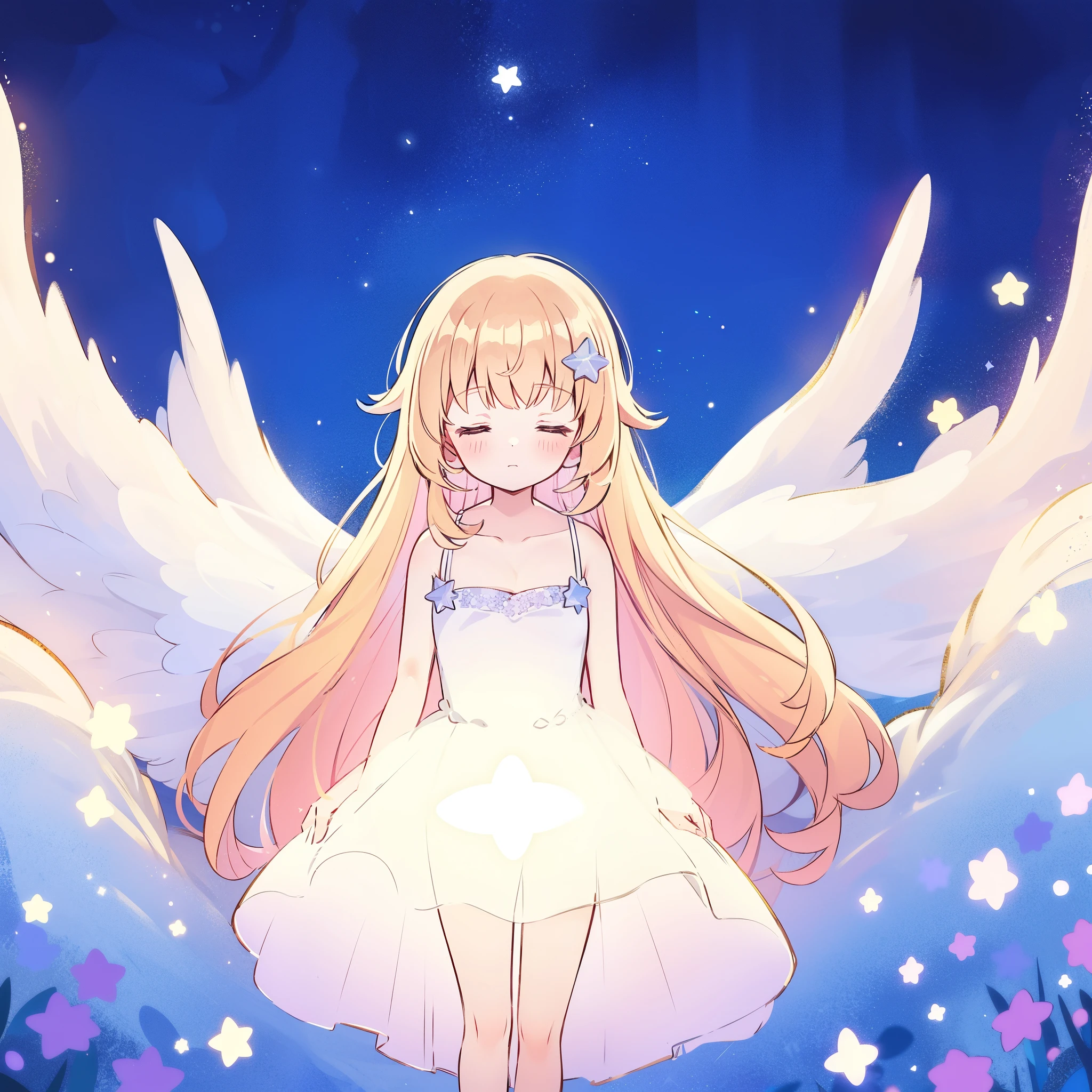 wishing star background, angel girl wearing an ethereal translucent dress that reflects the stars, magical, dreamy, serene composition, best quality, ethereal, starry night, midjourney style
