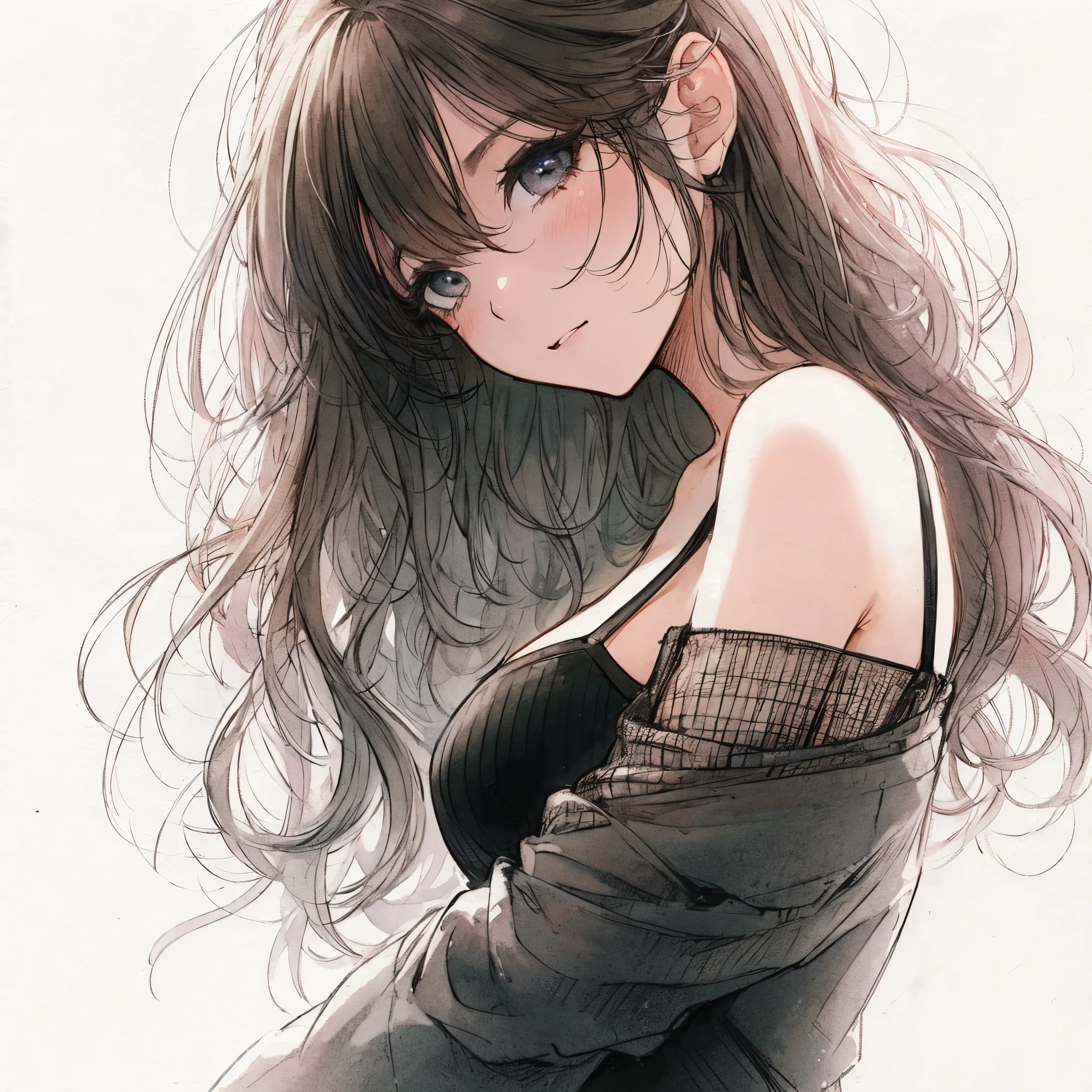 Official art using high-quality hand-drawn watercolor sketch techniques. (best quality,4k,8k,highres,masterpiece:1.2),ultra-detailed,beautiful detailed gray eyes,A girl with beautiful eyes, everyone, beautiful anime girl, cute anime girl, smooth anime art, anime style, elegant colors, soft lighting, delicate beautiful wet eyes, very coquettish, (beautiful large breast:1.2), (correct hands:1.2),