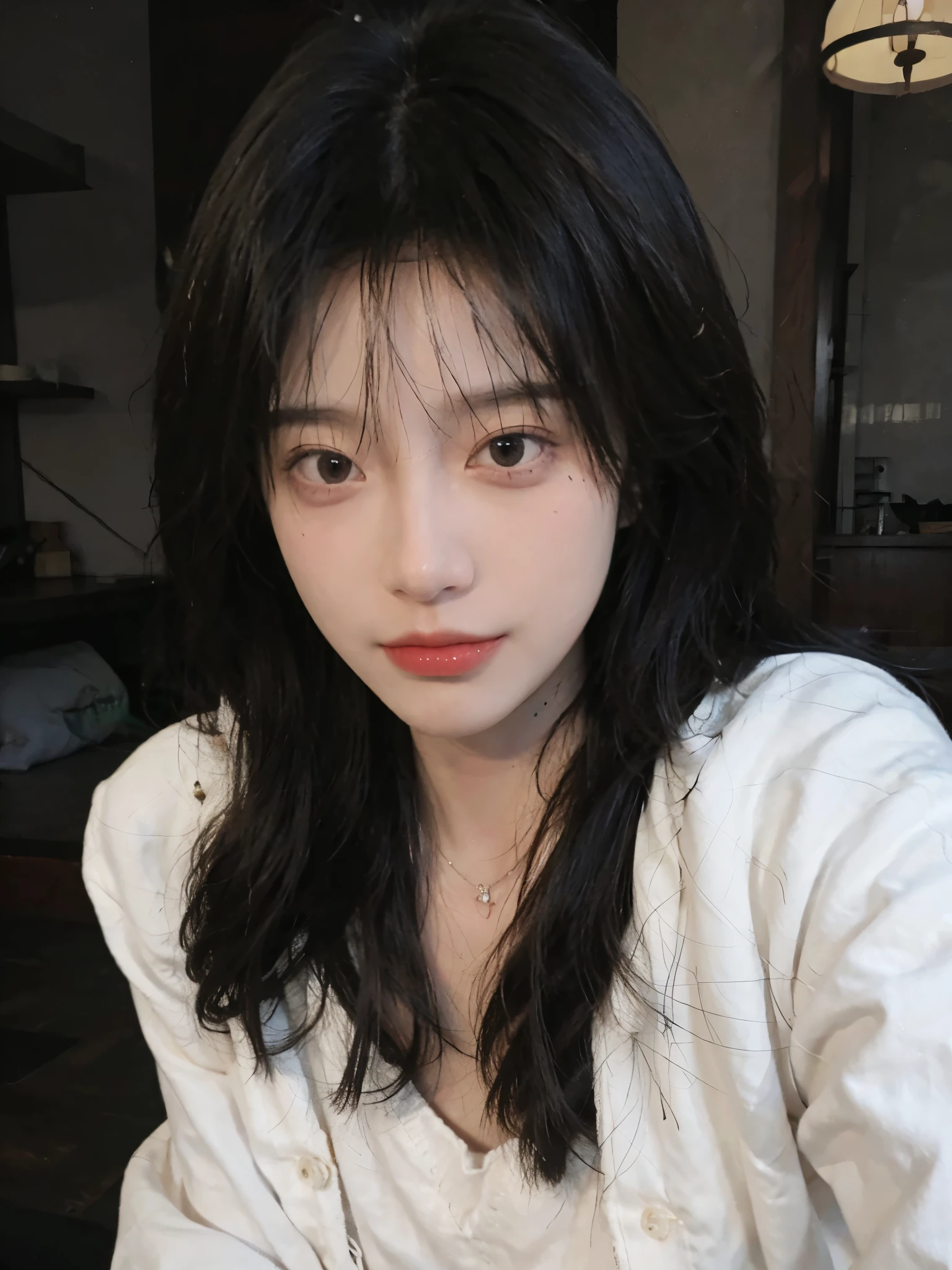 best qualtiy， Ultra-high resolution， （realisticlying：1.4），cute hairpin，1girll，Red long-haired,Cropped black sweater ，Beautiful woman with a slim figure:1.4, Pronounced abs:1.4, On the island,Ultra-fine face，Elaborate Eyes，double eyelid，choker necklace