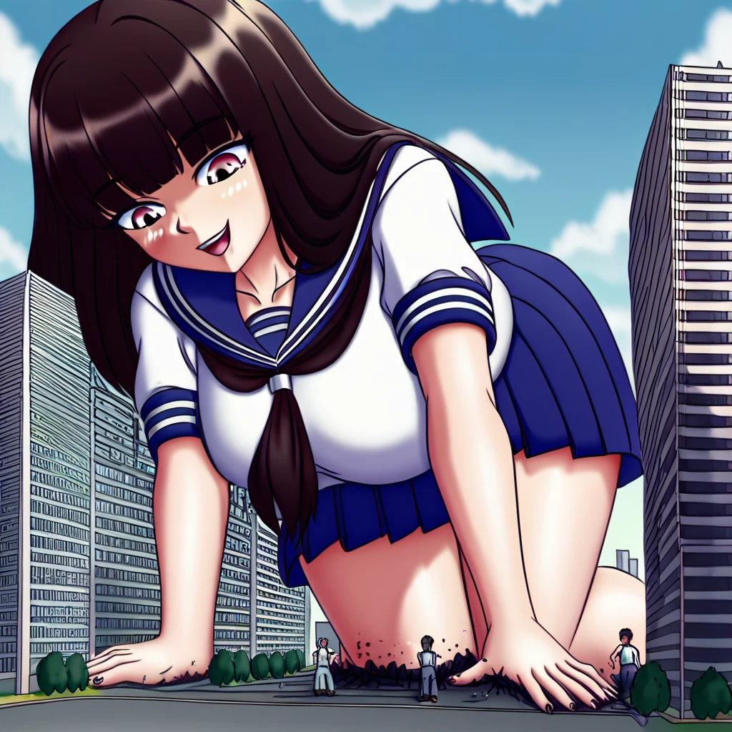 Gloomy Weather、Horror、giantess、Small breasts、nude、、Destroy a small building、The approaching giantess、play、steam、Heat、A main street where many people are fleeing、A collapsing small town、