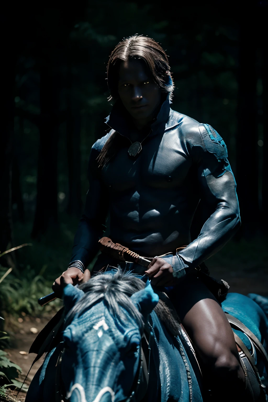 Male drow ranger riding a blue drago with black stripes.