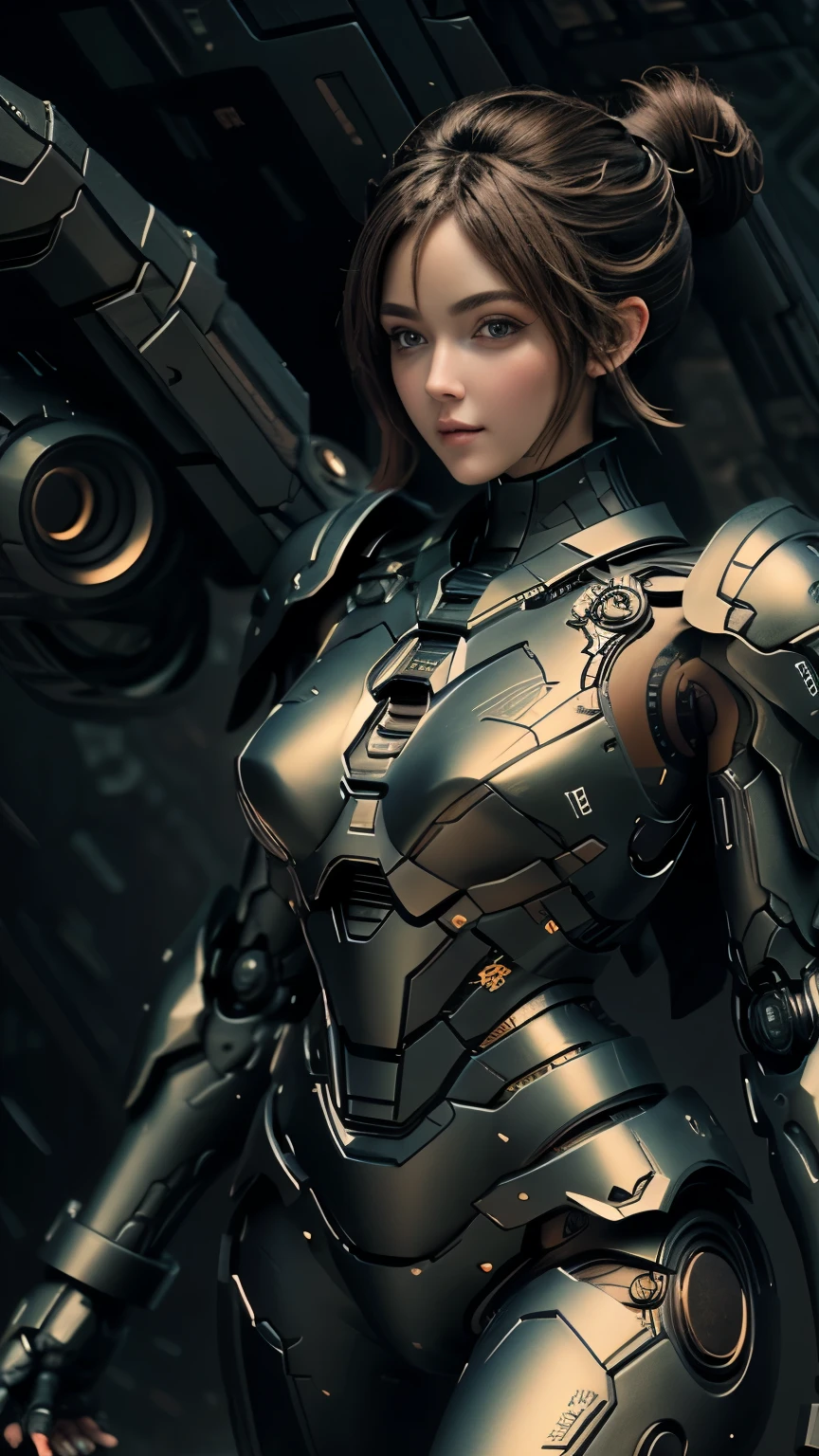 (8K), (best quality), (masterpiece: 1.2), (realistic), ultra detailed, (kiss), 1 girls, short hair, mecha-style robotic black armor, beautiful detailed eyes, beautiful detailed nose, full body, big breasts, fascinating thighs erotic, woman, white hair battlefield alien battlefield