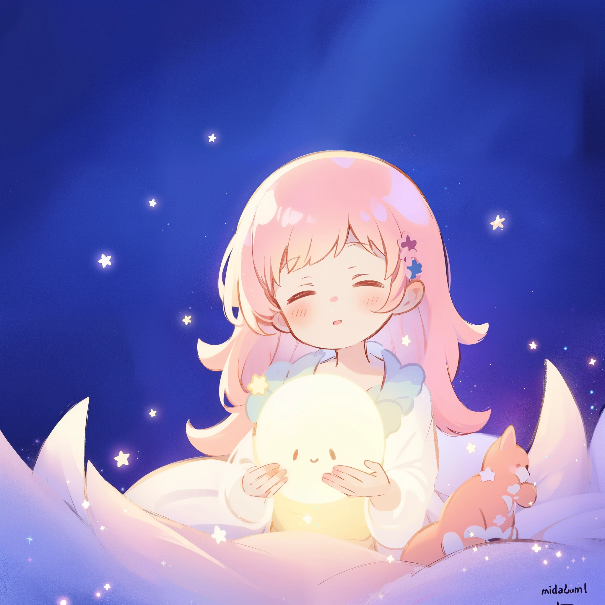 complex background, wishing star background, a woman wearing an ethereal mystical pink translucent dress that reflects the stars, dreamy, peaceful, serene composition, glowing stars, glowing, complex drawing, highly detailed, ethereal, starry night, midjourney style